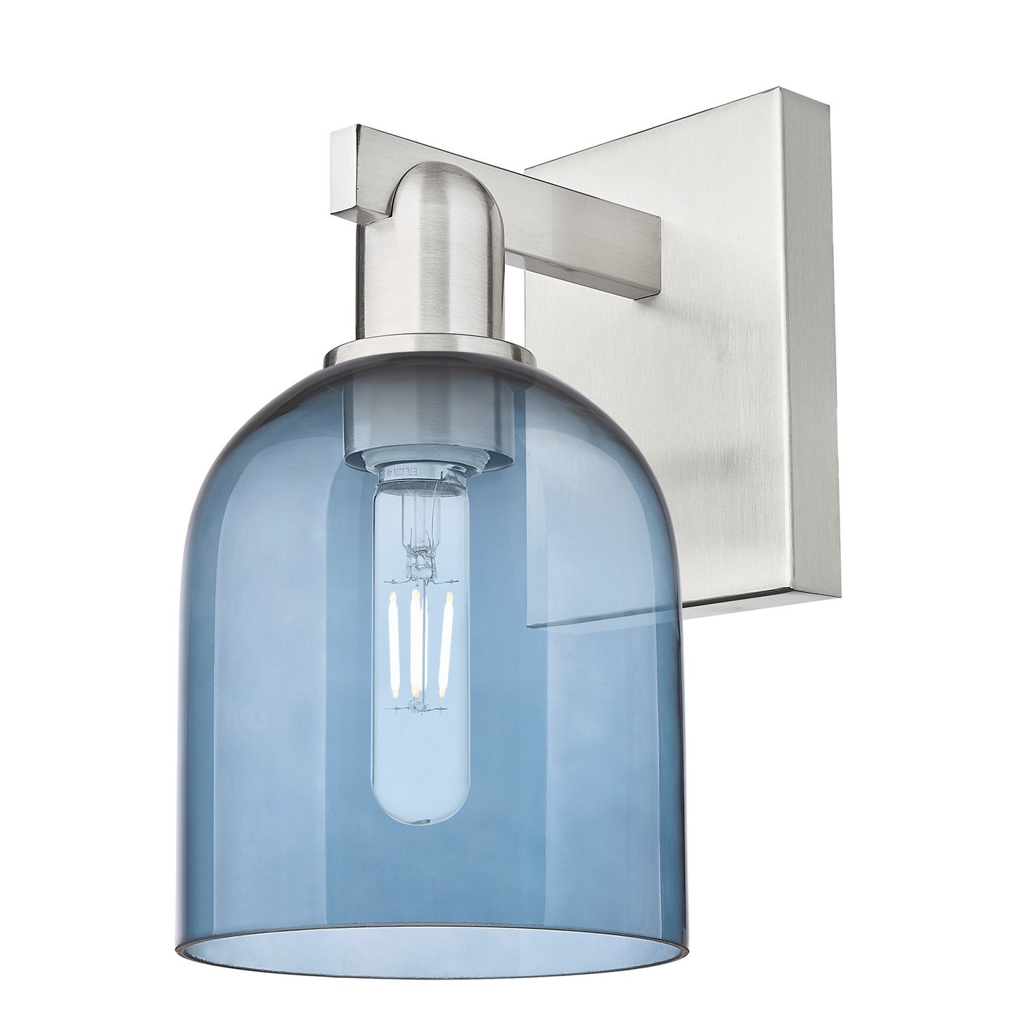 Innovations Bella 6in 1-Light Wall Sconce | Industrial Brushed Satin Nickel and Blue Glass | Entryway & Hallway Accent | 5.5 x | Model 716-1W-SN-G558-6BL