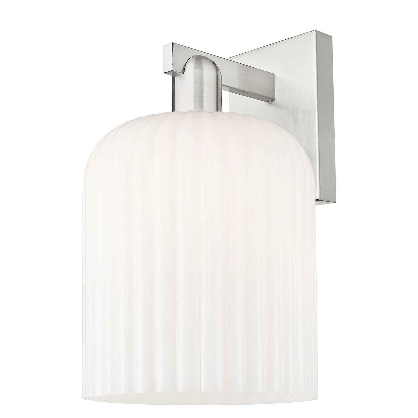 Innovations Bridal Veil 8in 1-Light Wall Sconce | Industrial Brushed Satin Nickel and Gloss White Ribbed Glass | Bathroom & | Model 716-1W-SN-G559-8GWH