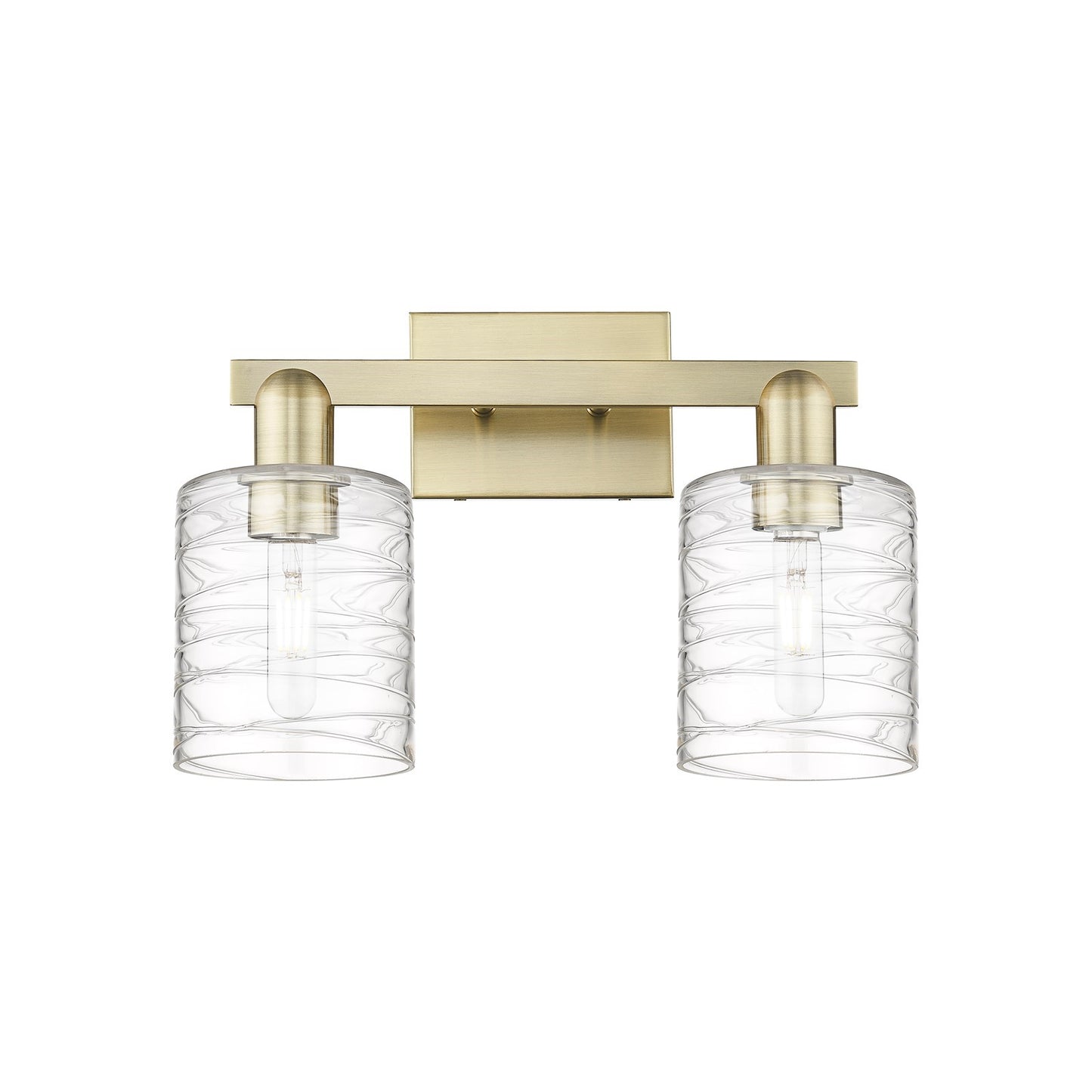 Innovations Cobbleskill 16in 2-Light Bath Vanity Light | Industrial Antique Brass Steel and Deco Swirl Clear Glass | Bathroom | Model 716-2W-AB-G1113