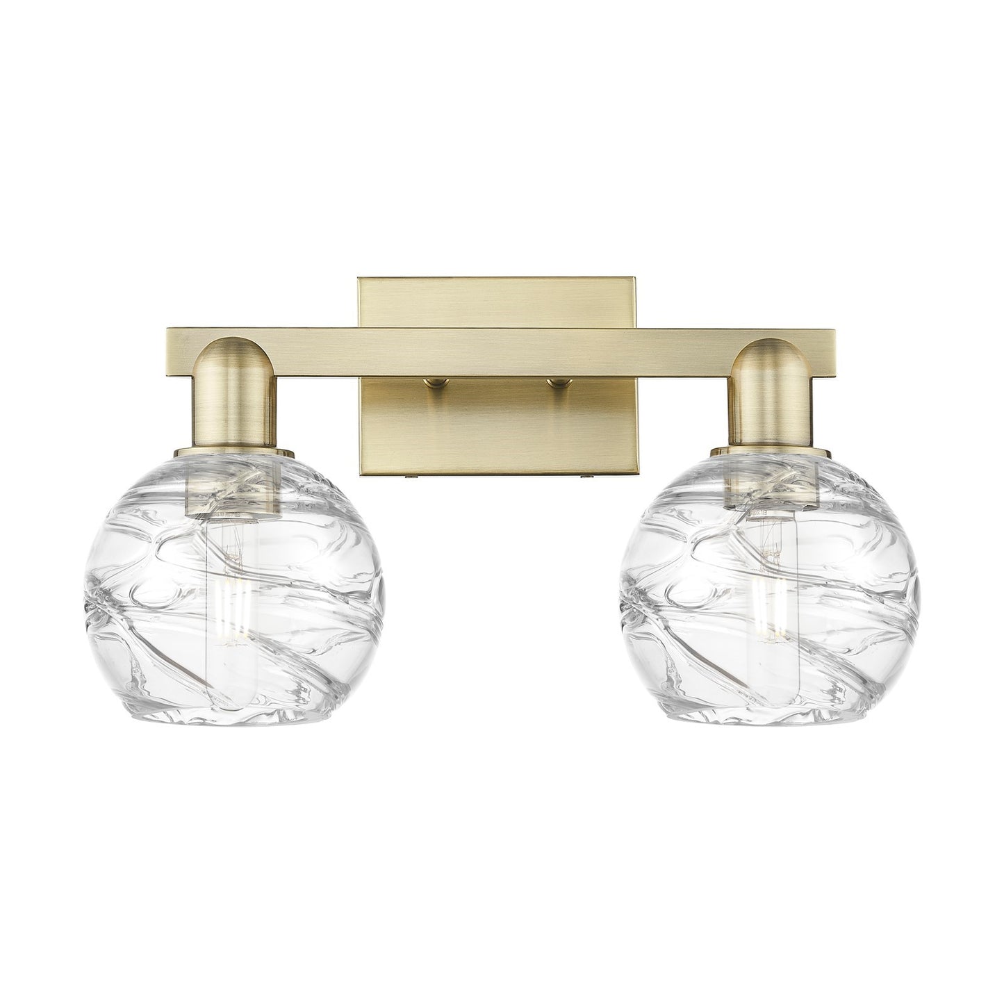 Innovations Athens Deco Swirl 16.88in 2-Light Bath Vanity Light | Industrial Antique Brass Steel and Clear Deco Swirl Glass | Model 716-2W-AB-G1213-6CL