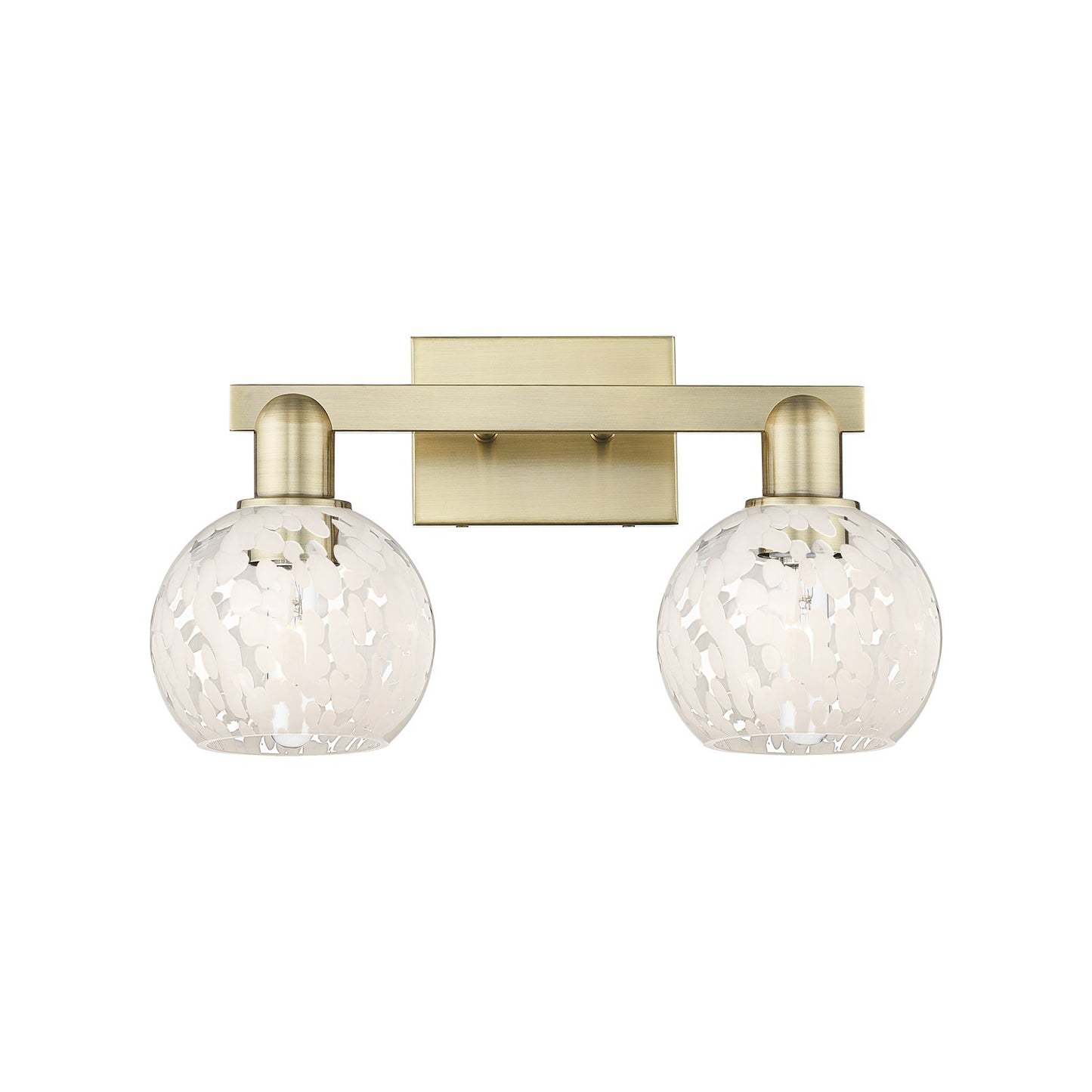 Innovations Lighting White Mouchette 17in 2-Light Bath Vanity | Industrial Antique Brass and White Mouchette Glass | Bathroom | Model 716-2W-AB-G1216-6WM
