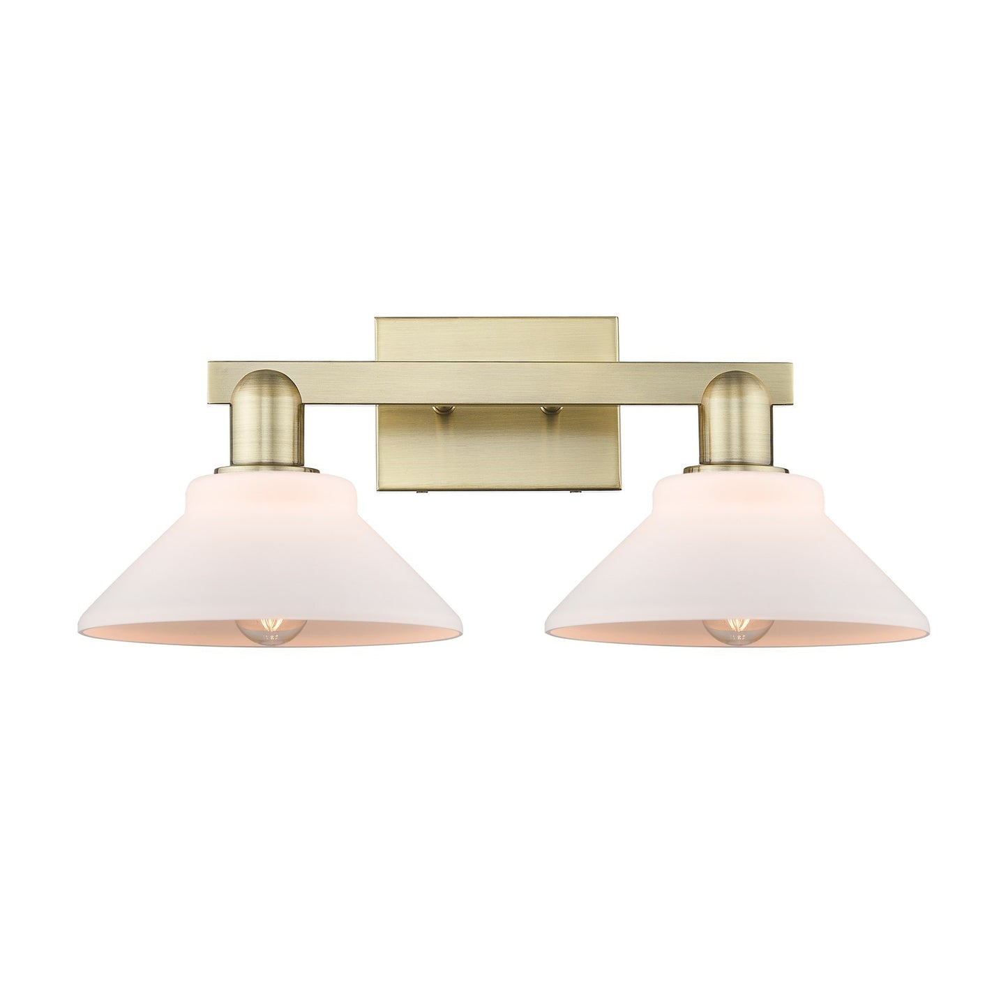 Innovations Orwell 19in 2-Light Bath Vanity Light | Industrial Antique Brass and Matte White Glass | Bathroom Vanity | 19.38 x 8.75 | Model 716-2W-AB-G131