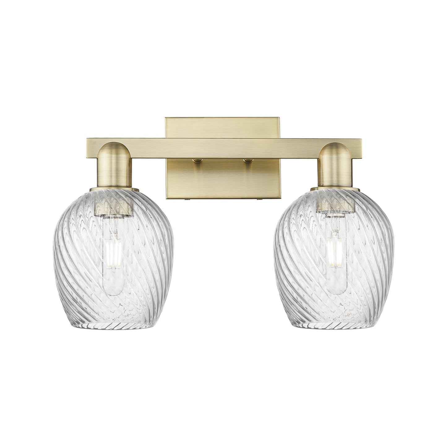 Innovations Salina 17in 2-Light Bath Vanity Light | Industrial Antique Brass and Clear Spiral Fluted Glass | Bathroom Vanity | Model 716-2W-AB-G292