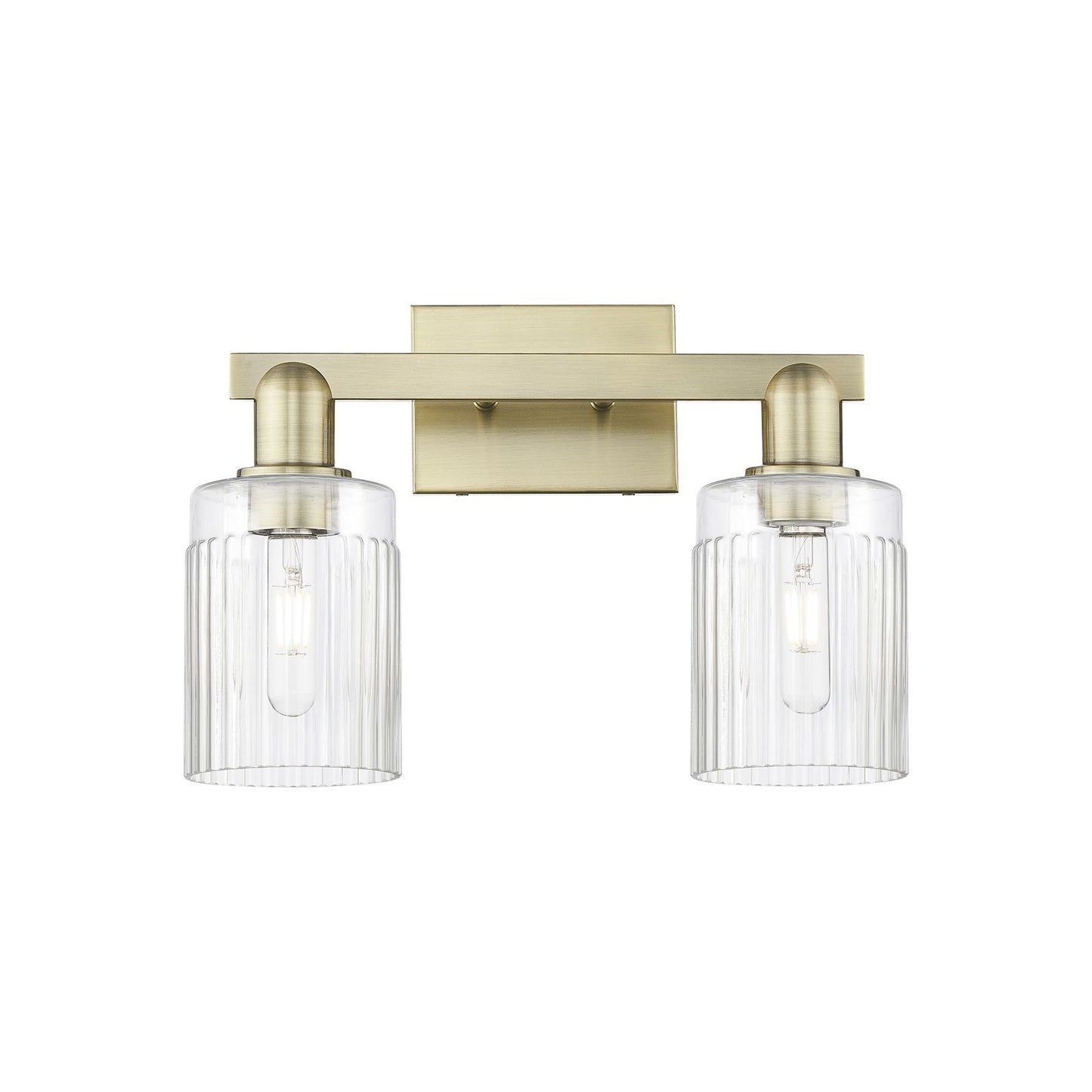 Innovations Hadley 2-Light 16in Bath Vanity Light | Industrial Antique Brass Steel and Clear Ribbed Glass | Bathroom & Entryway | Model 716-2W-AB-G342