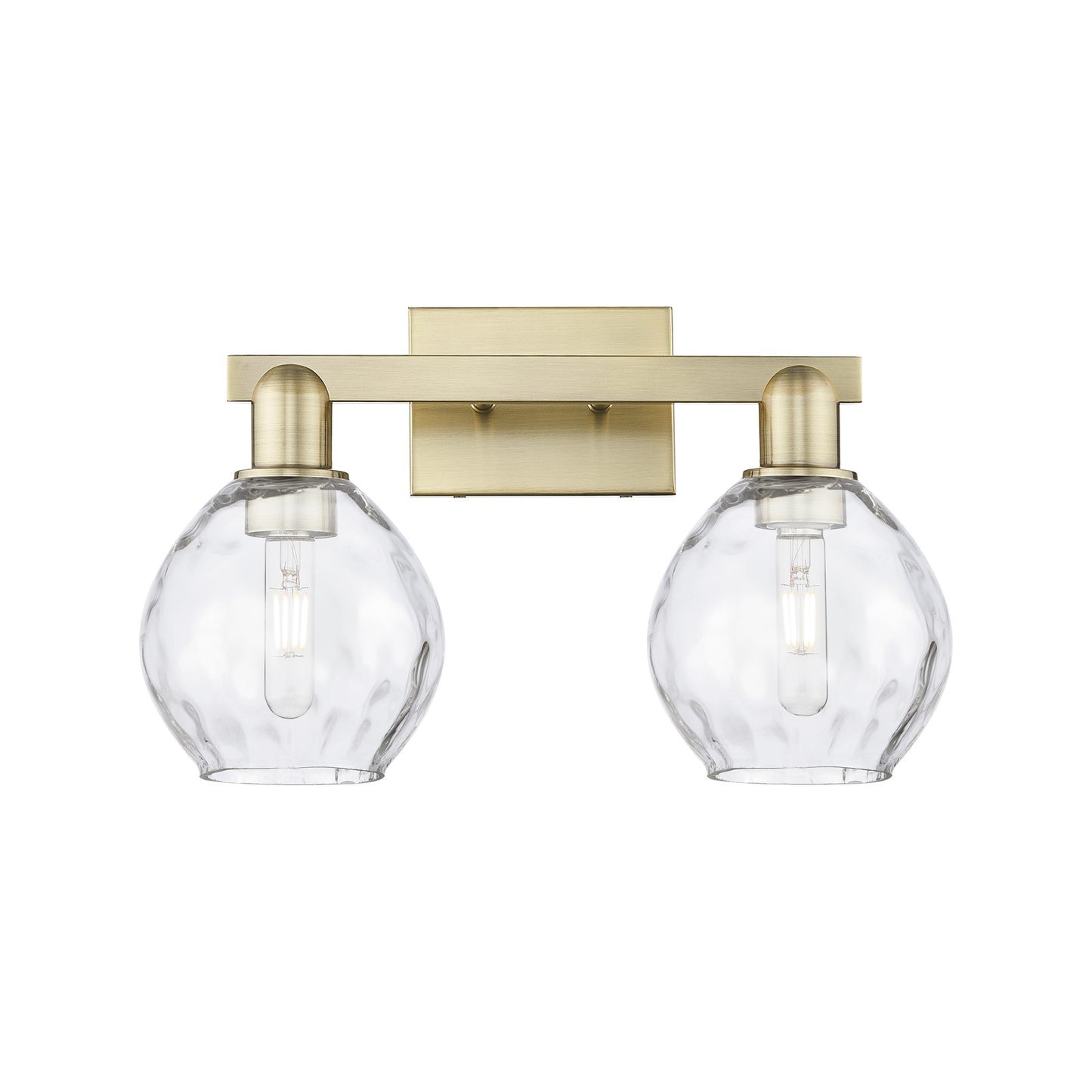 Innovations Waverly 17in 2-Light Bath Vanity Light | Industrial Modern Contempo Antique Brass Steel and Clear Water Glass | Model 716-2W-AB-G362