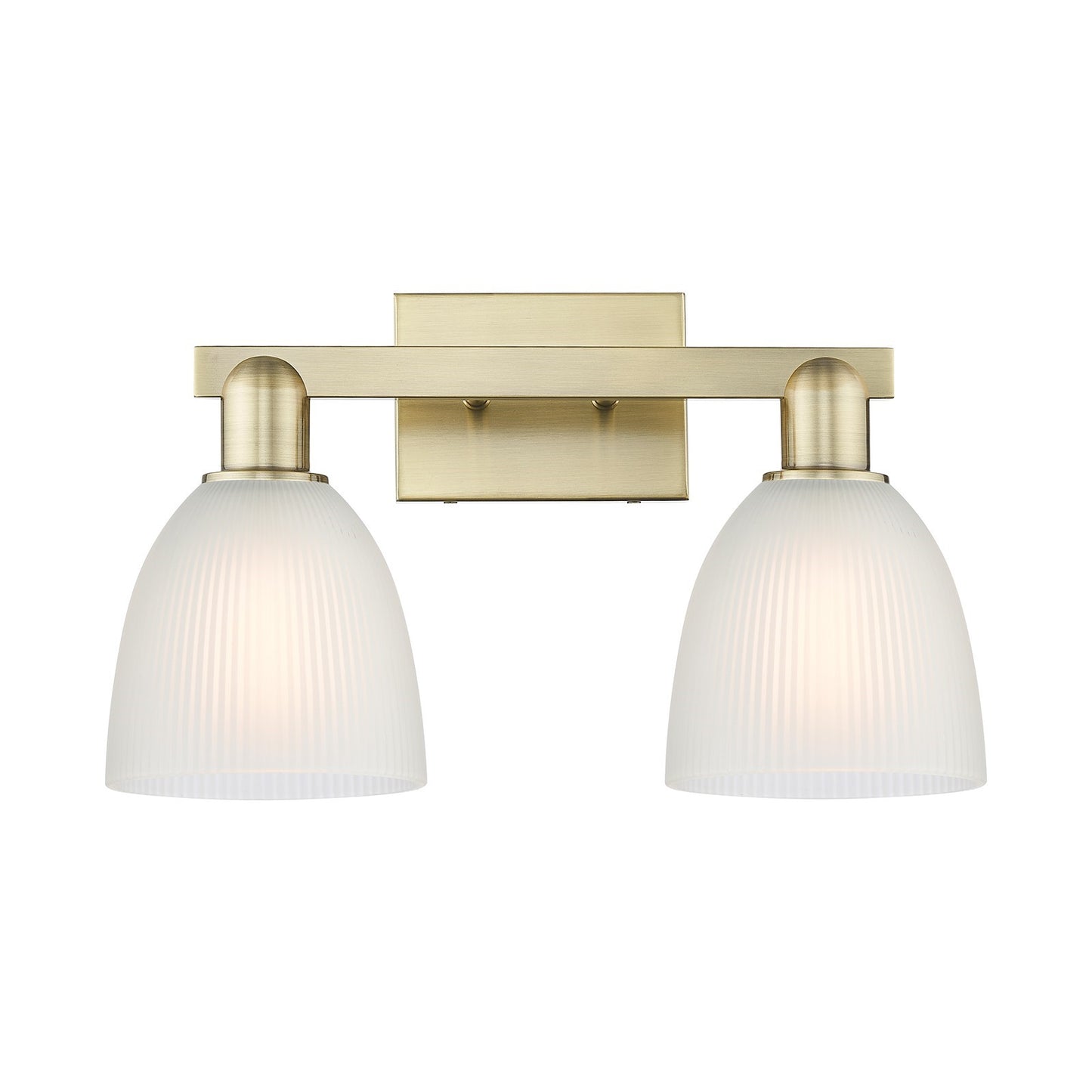 Innovations Castile 17in 2-Light Bath Vanity Light | Industrial Antique Brass Steel and White Glass | Damp-Rated Bathroom Vanity | Model 716-2W-AB-G381