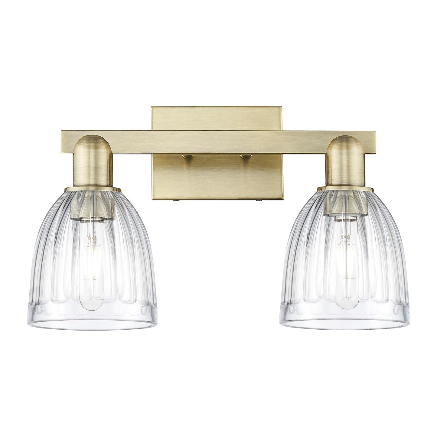 Innovations Brookfield 17in 2-Light Bath Vanity | Industrial Antique Brass and Clear Ribbed Glass | Bathroom Vanity Light | 16.75 x | Model 716-2W-AB-G442