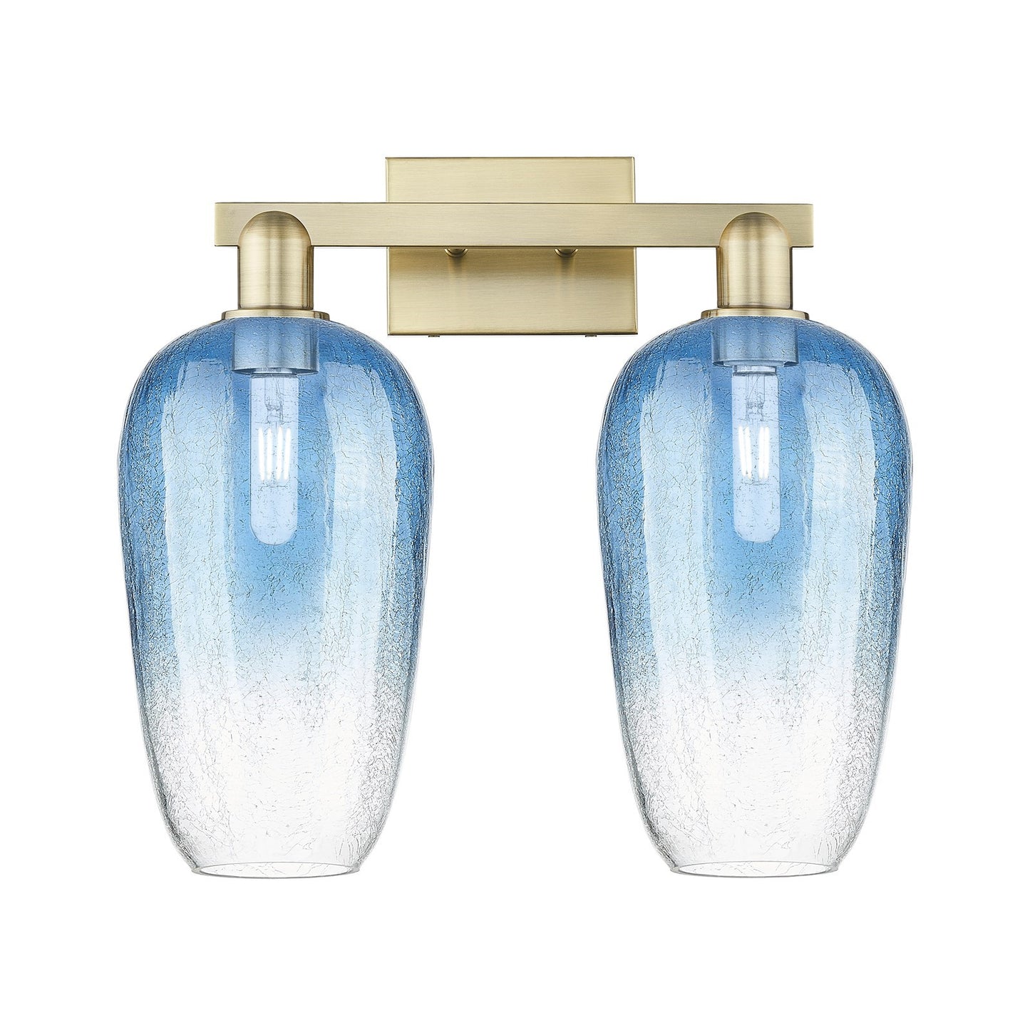 Innovations Brookhaven Flute 18in 2-Light Bath Vanity Light | Industrial Antique Brass and Sapphire Blue Glass | Bathroom | Model 716-2W-AB-G484-7SB