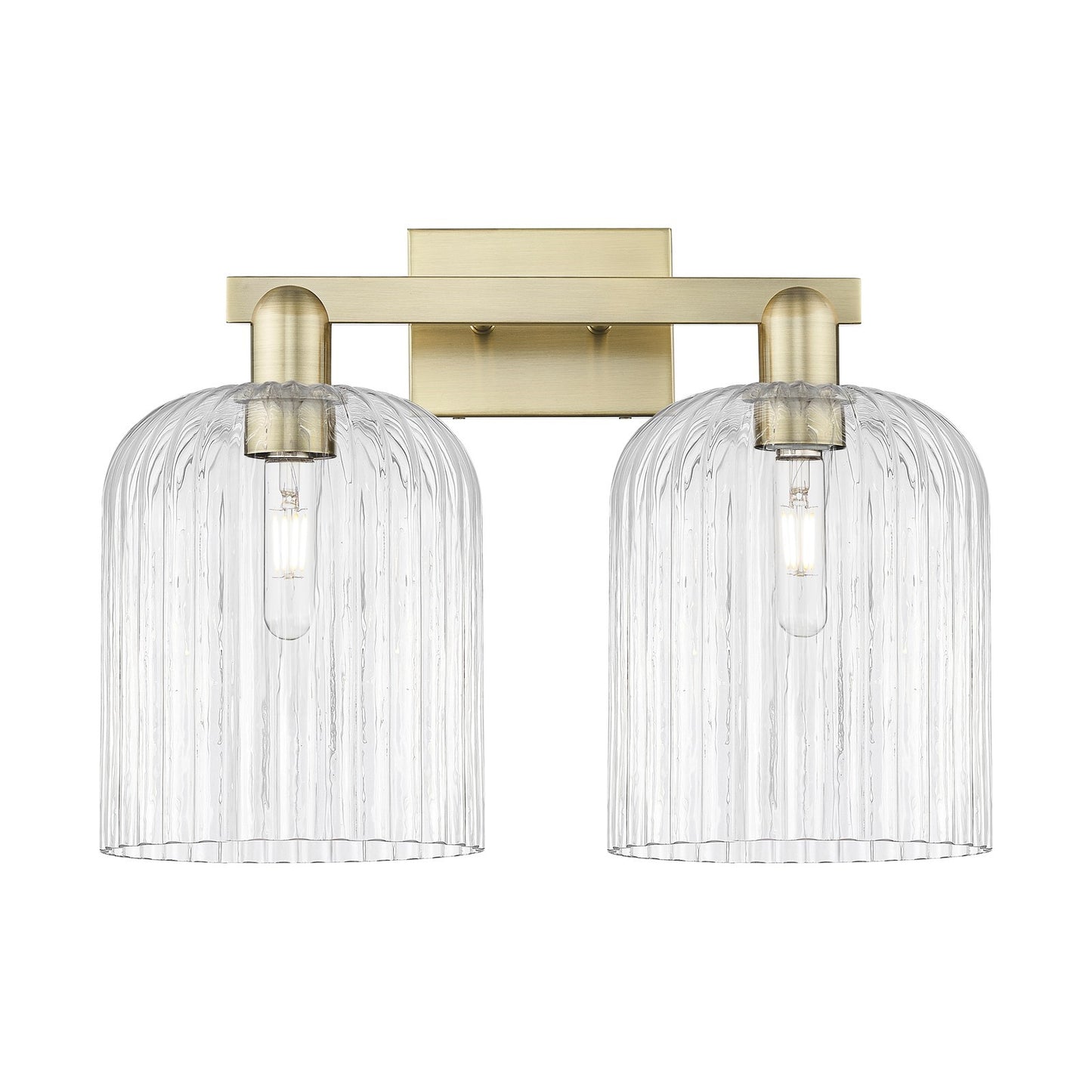 Innovations Bridal Veil 19in 2-Light Bath Vanity | Industrial Antique Brass Steel and Clear Ribbed Glass | Bathroom Vanity | Model 716-2W-AB-G559-8CL