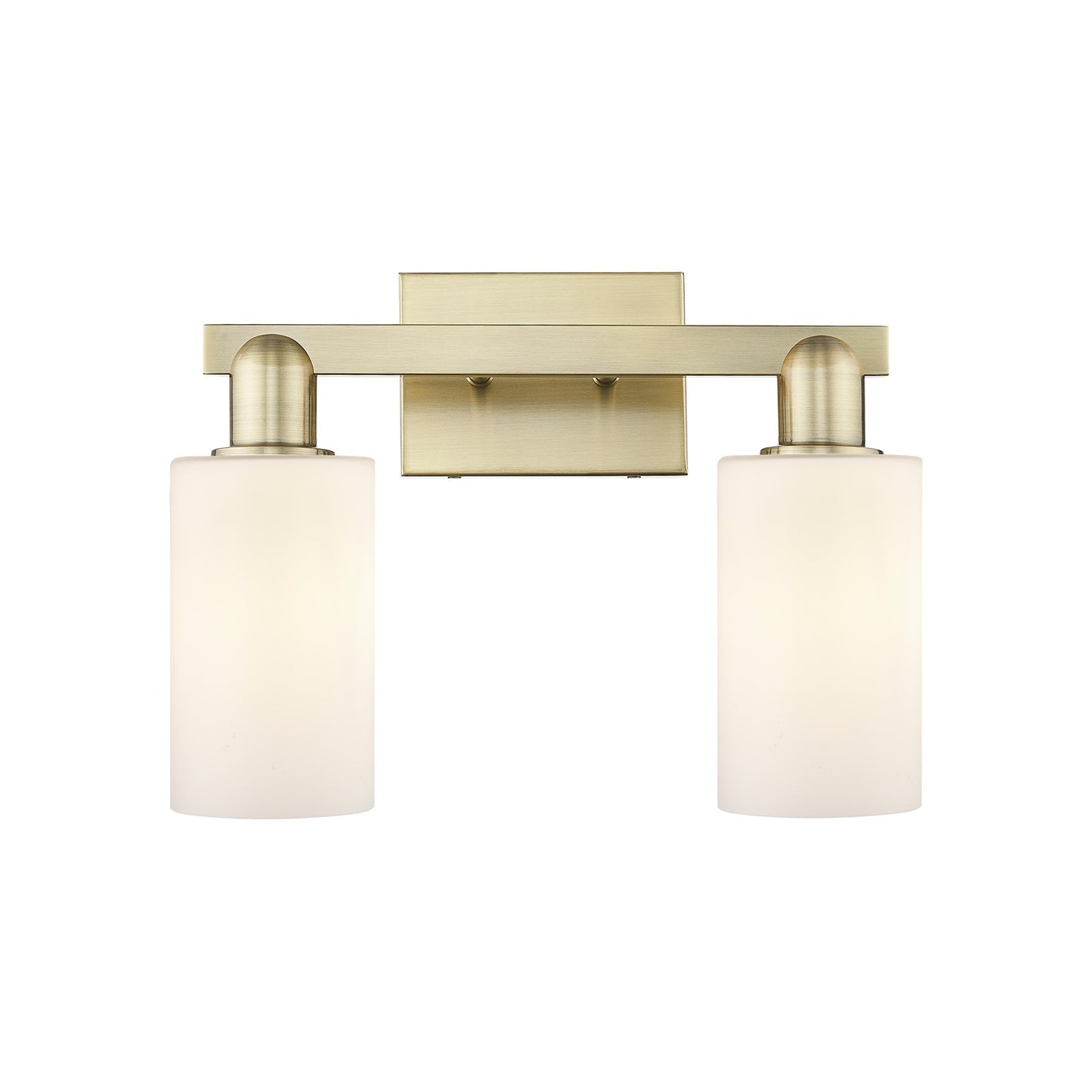 Innovations Clymer 15in 2-Light Bath Vanity Light | Industrial Antique Brass and Matte White Glass | Bathroom Vanity | 14.88 x | Model 716-2W-AB-G801