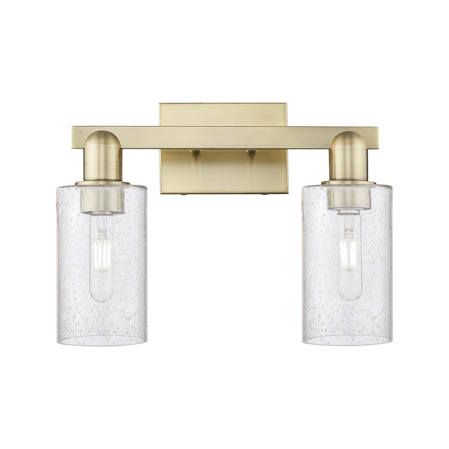 Innovations Clymer 15in 2-Light Bath Vanity Light | Industrial Antique Brass and Seedy Glass | Bathroom Vanity | 14.88 x 10.62 x | Model 716-2W-AB-G804