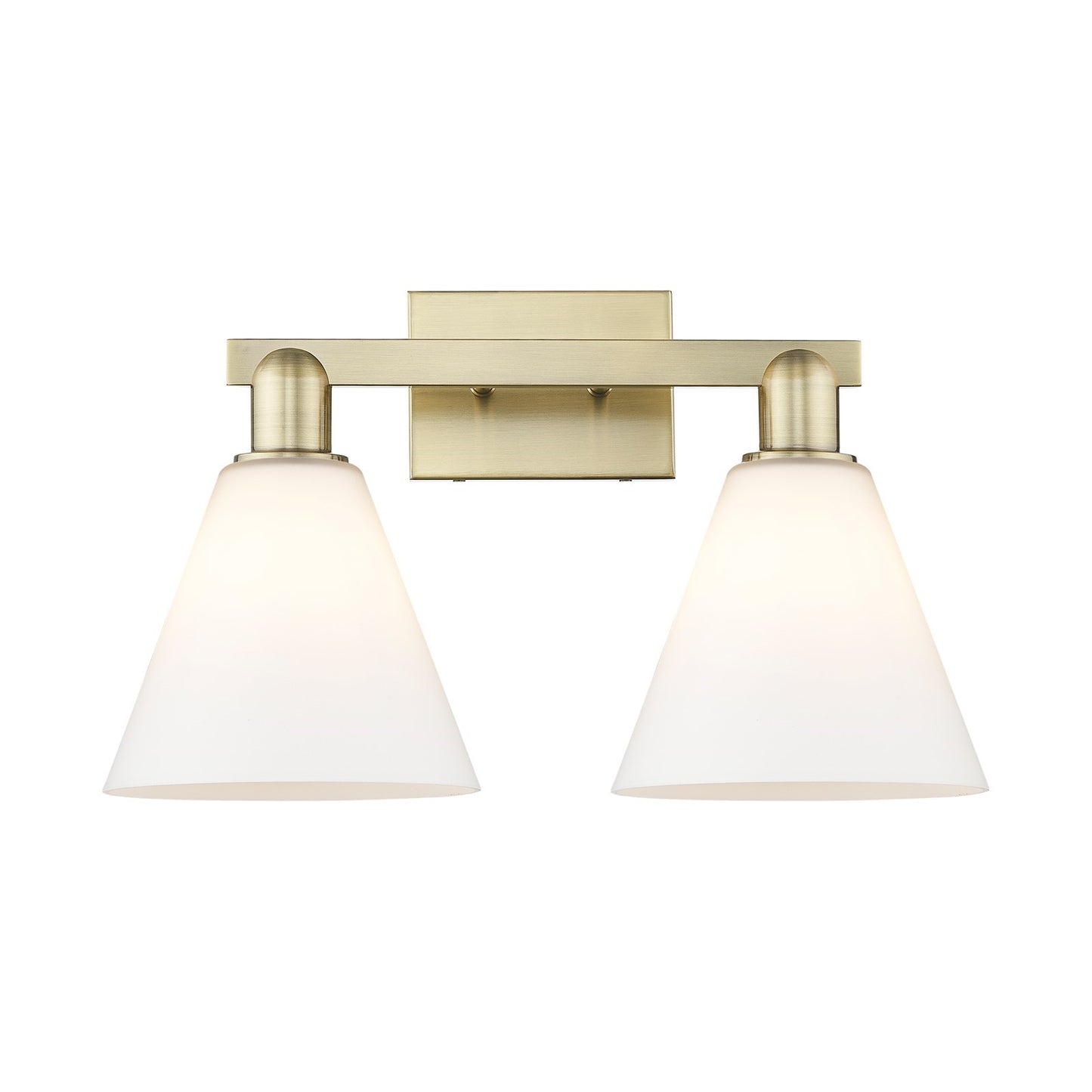 Innovations Berkshire Glass 19in 2-Light Bath Vanity | Industrial Antique Brass Steel and Matte White Cone Glass | Bathroom | Model 716-2W-AB-GBC-81