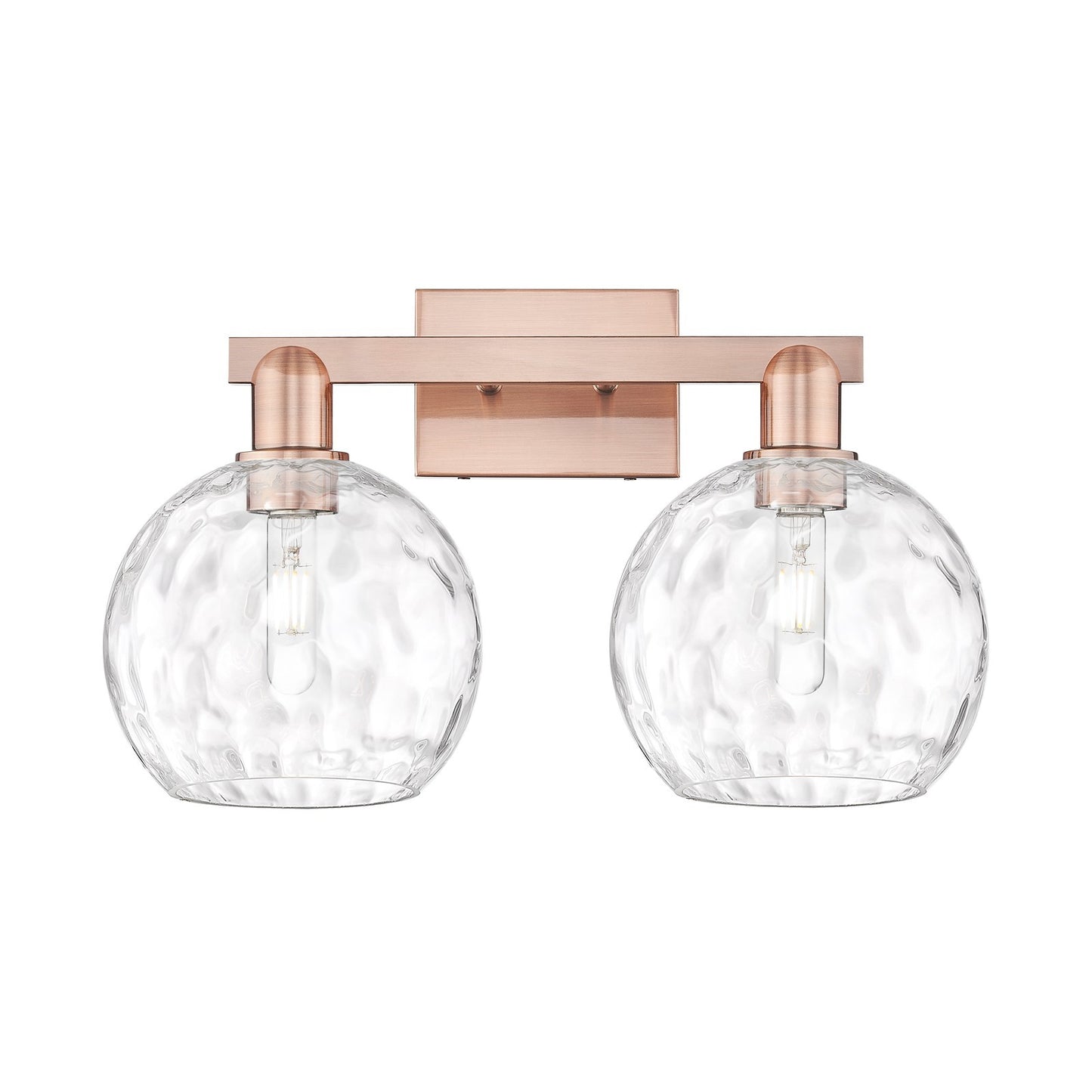 Innovations Athens Water Glass 19in 2-Light Bath Vanity | Industrial Antique Copper Steel and Clear Water Glass | Bathroom | Model 716-2W-AC-G1215-8