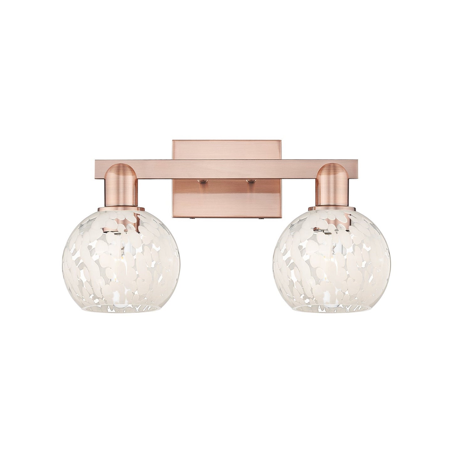 Innovations Lighting White Mouchette 17in 2-Light Bath Vanity | Industrial Antique Copper and White Mouchette Glass | Bathroom | Model 716-2W-AC-G1216-6WM