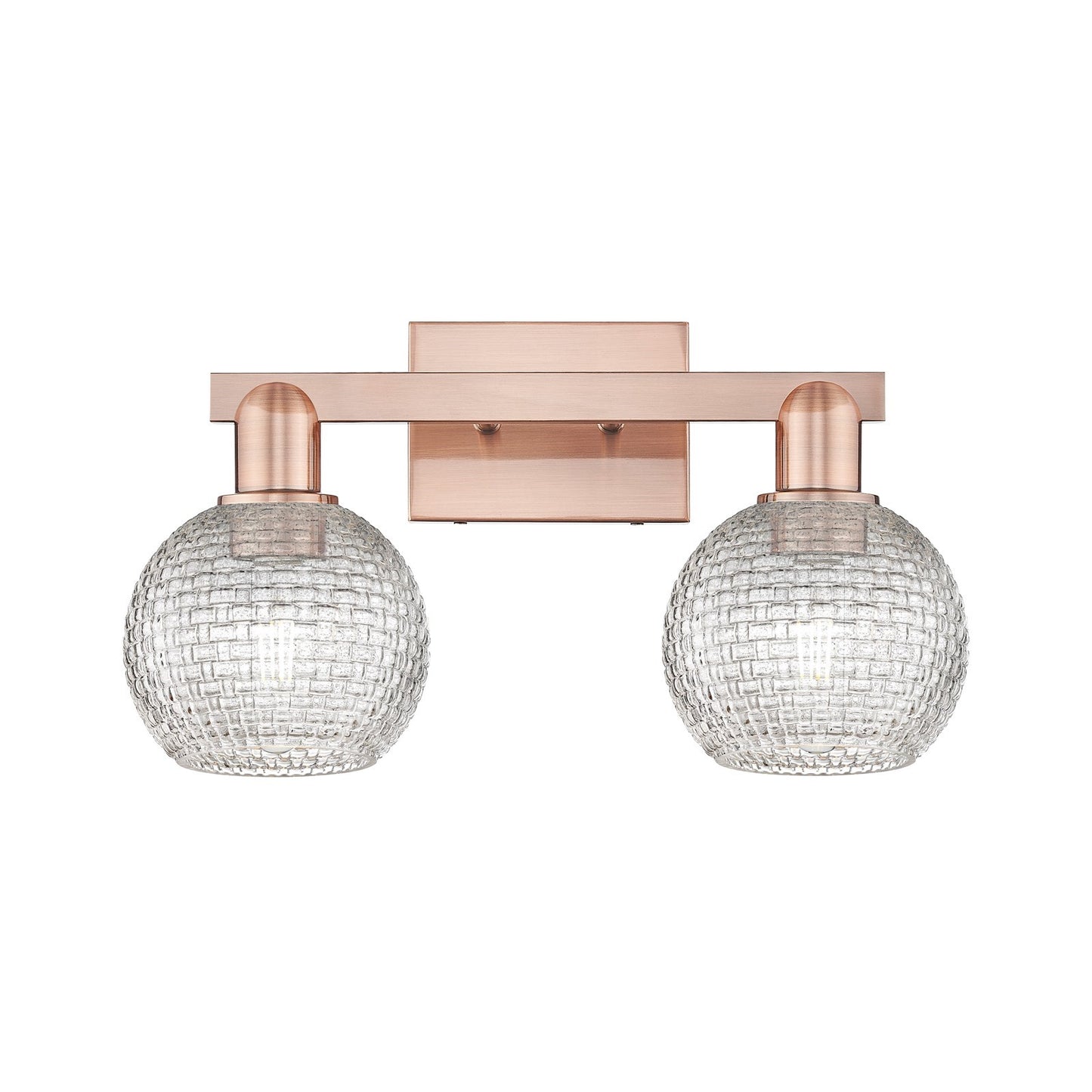 Innovations Athens 17in 2-Light Bath Vanity Light | Industrial Antique Copper Steel and Clear Basket Weave Glass | Bathroom | Model 716-2W-AC-G122C-6CL