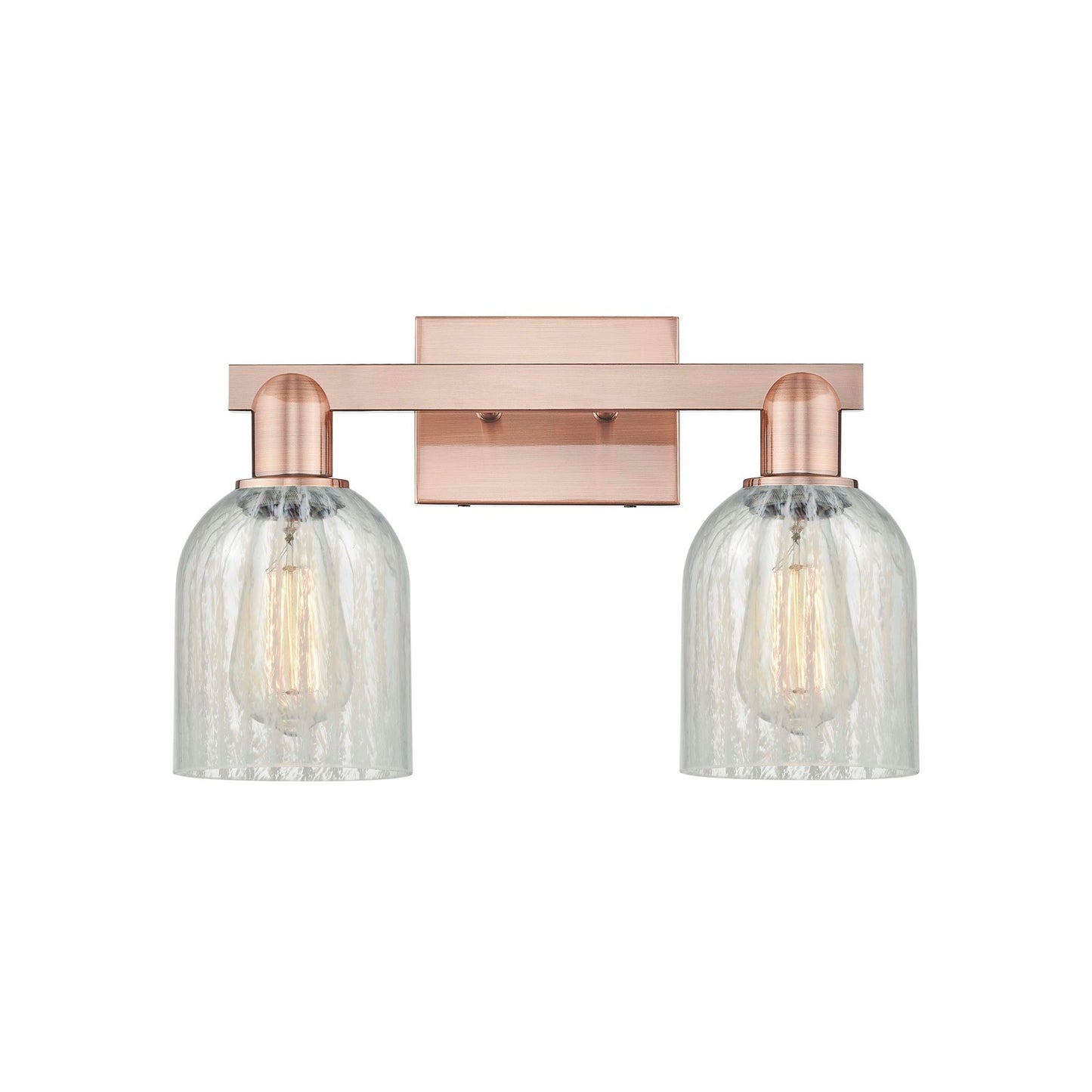Innovations Caledonia 16in 2-Light Bath Vanity Light | Industrial Modern Antique Copper Steel and Mouchette Glass | Bathroom | Model 716-2W-AC-G2511