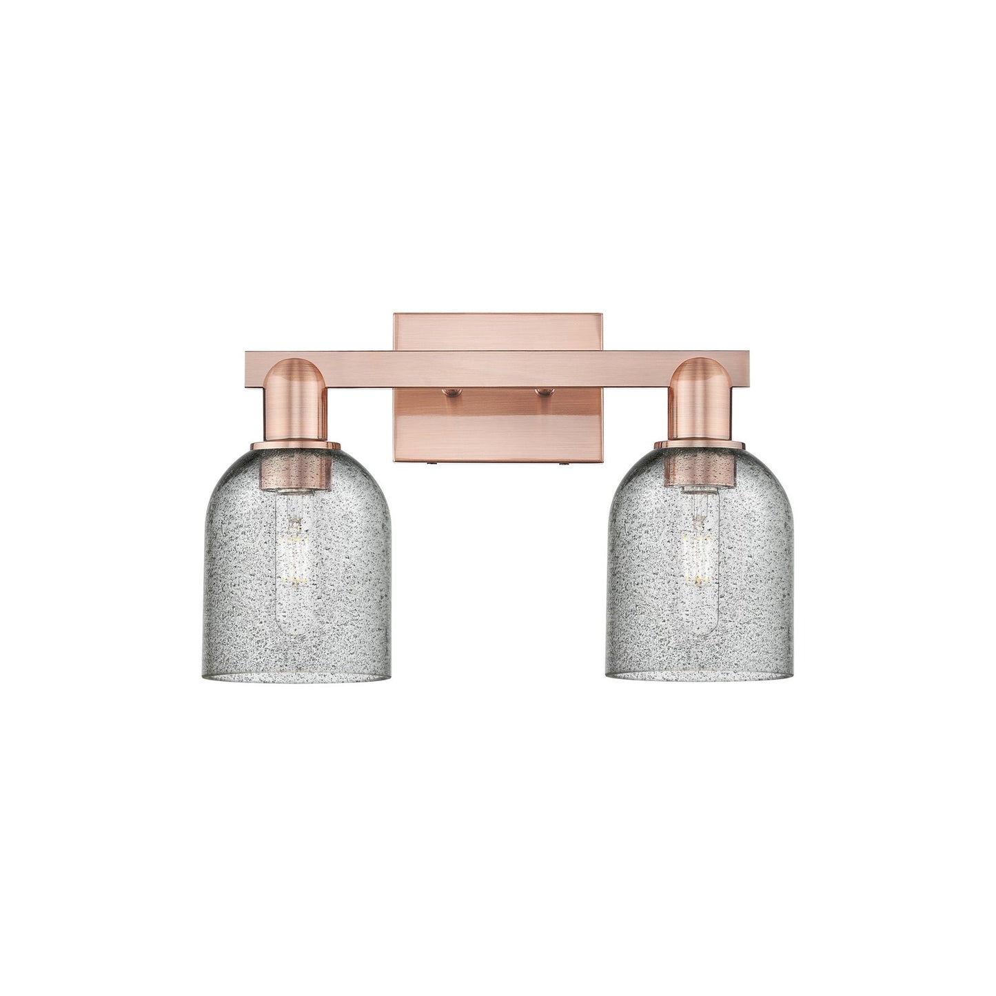 Innovations Lighting Caledonia 16in 2-Light Bath Vanity Light | Industrial Antique Copper Steel and Charcoal Glass | Bathroom | Model 716-2W-AC-G257