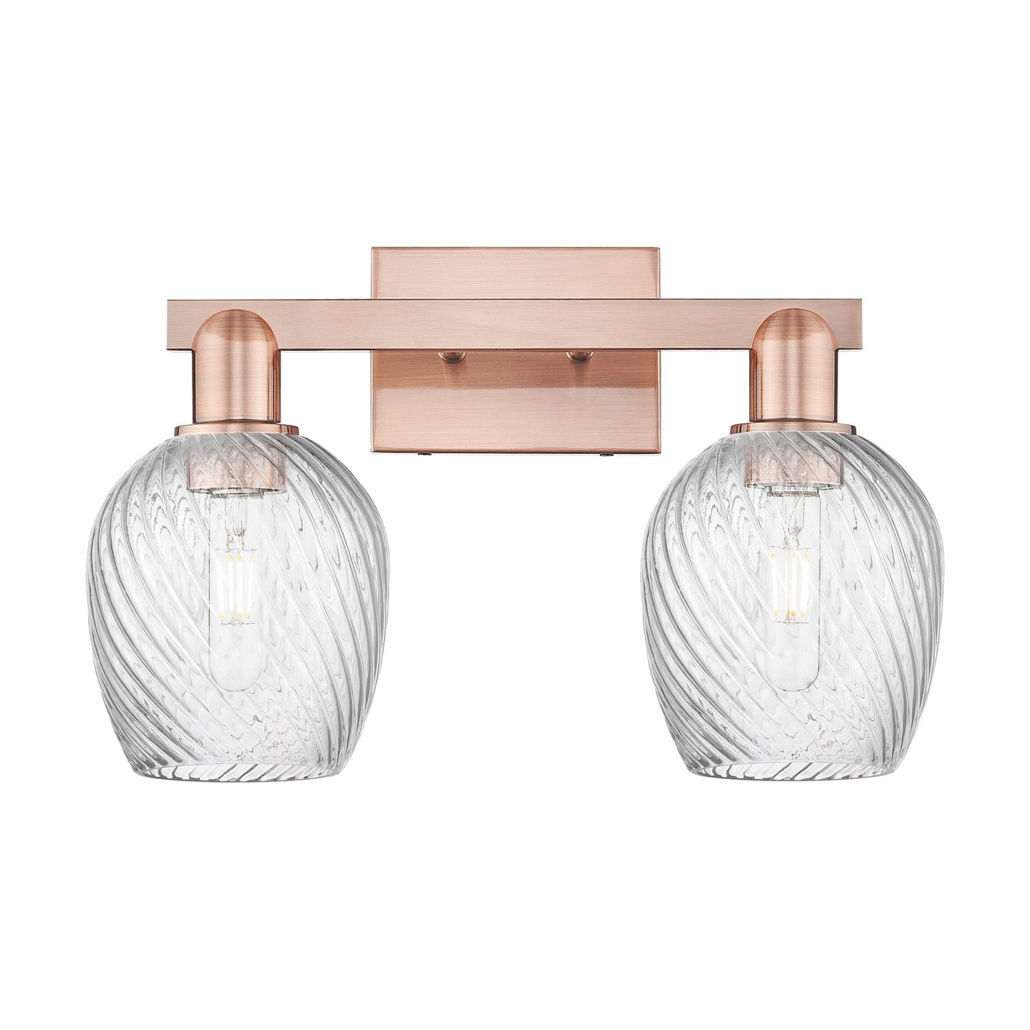 Innovations Salina 2-Light 17in Bath Vanity Light | Industrial Antique Copper Steel and Clear Spiral Fluted Glass | Bathroom Vanity | Model 716-2W-AC-G292