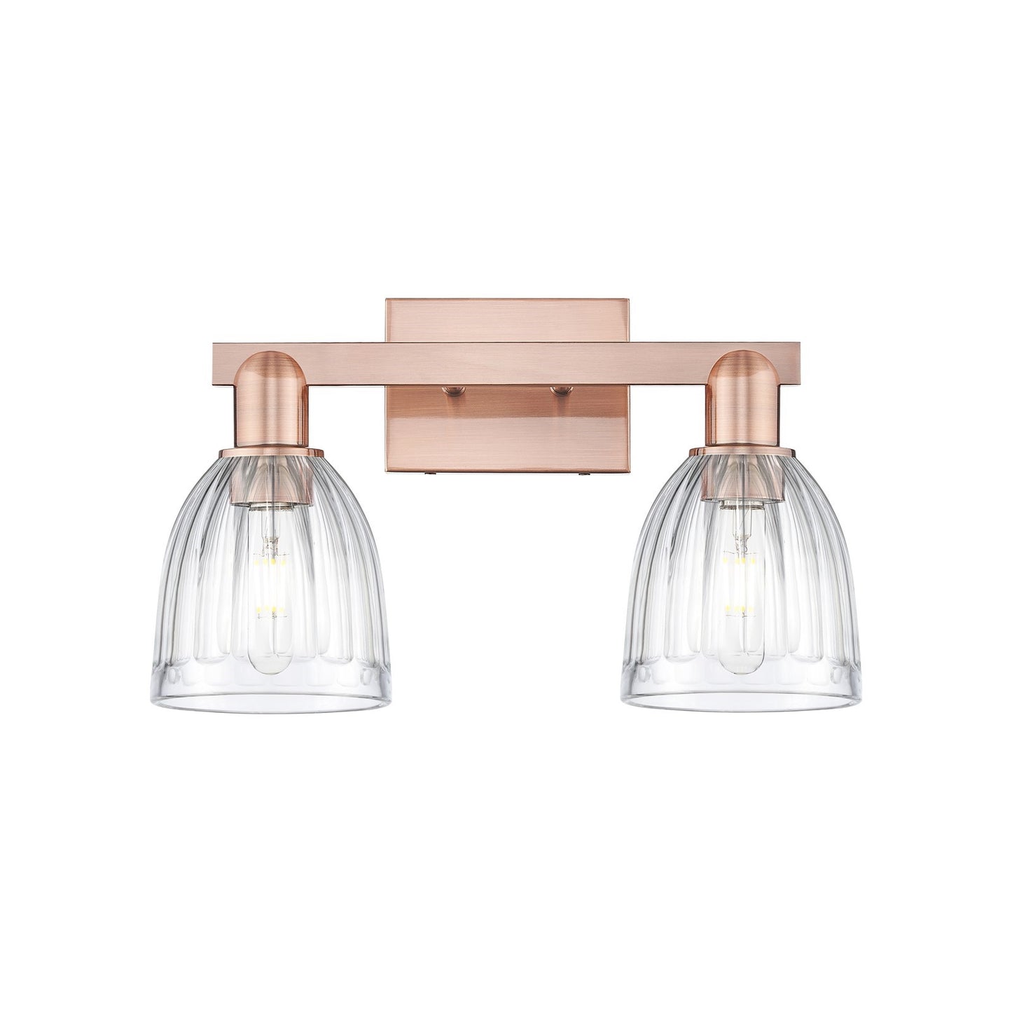 Innovations Brookfield 17in 2-Light Bath Vanity | Industrial Antique Copper Steel and Clear Ribbed Glass | Bathroom & Powder Room | Model 716-2W-AC-G442