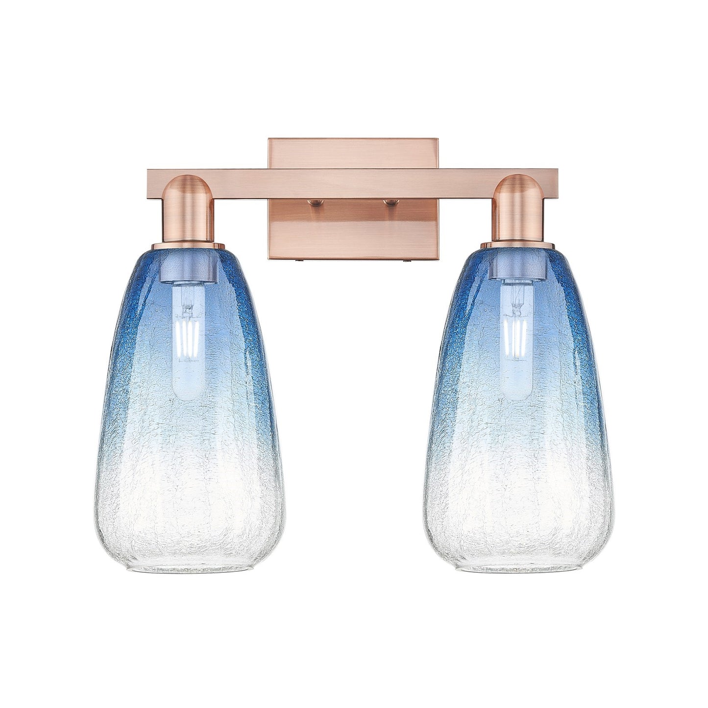 Innovations Brookhaven Almond 17in 2-Light Bath Vanity Light | Industrial Antique Copper and Sapphire Blue Glass | Bathroom | Model 716-2W-AC-G480-6SB