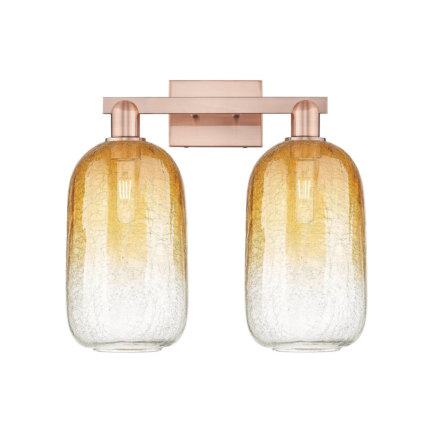 Innovations Brookhaven Cloche 18in 2-Light Bath Vanity | Industrial Antique Copper Steel and Amber Glass | Bathroom & Powder | Model 716-2W-AC-G482-7AM