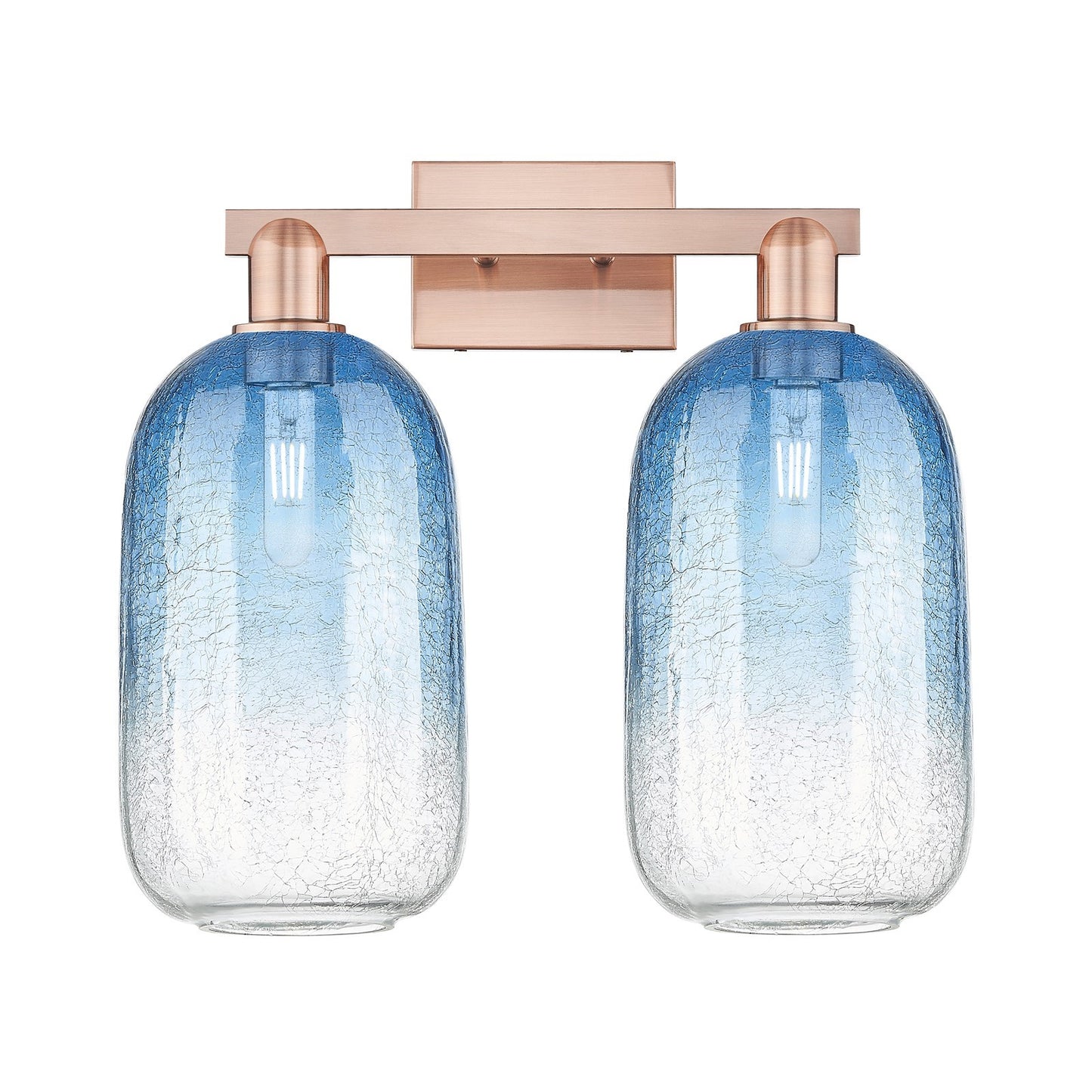 Innovations Brookhaven Cloche 18in 2-Light Bath Vanity Light | Industrial Antique Copper Steel and Sapphire Blue Glass | Model 716-2W-AC-G482-7SB