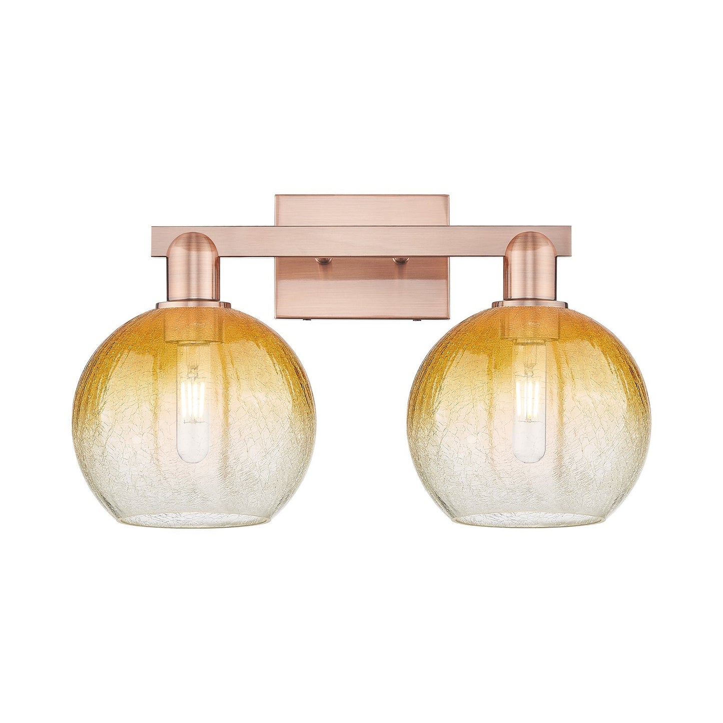 Innovations Brookhaven Globe 19in 2-Light Bath Vanity Light | Industrial Antique Copper and Amber Glass | Bathroom Vanity | 19 | Model 716-2W-AC-G483-8AM