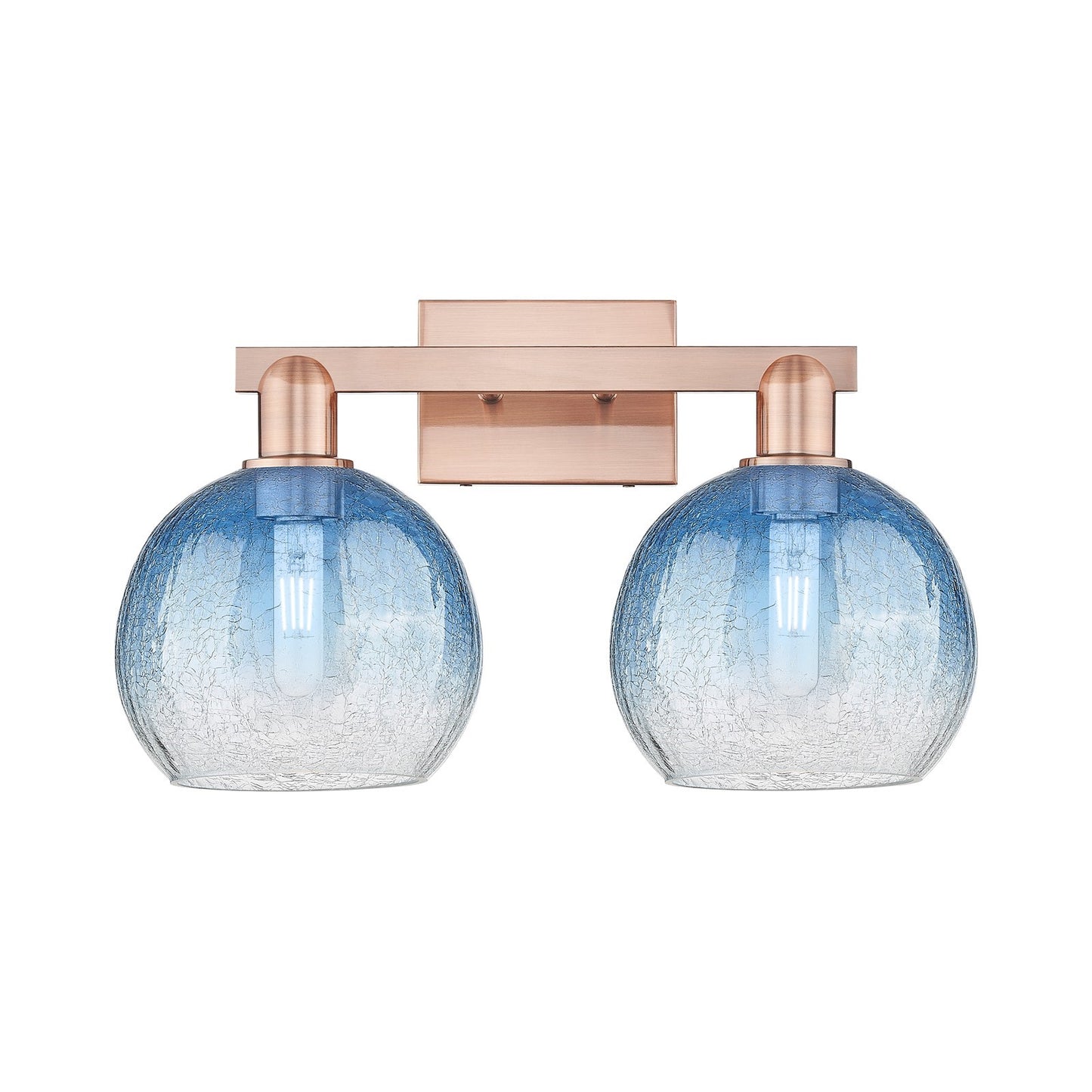 Innovations Brookhaven Globe 19in 2-Light Bath Vanity Light | Industrial Antique Copper and Sapphire Blue Glass | Bathroom & | Model 716-2W-AC-G483-8SB
