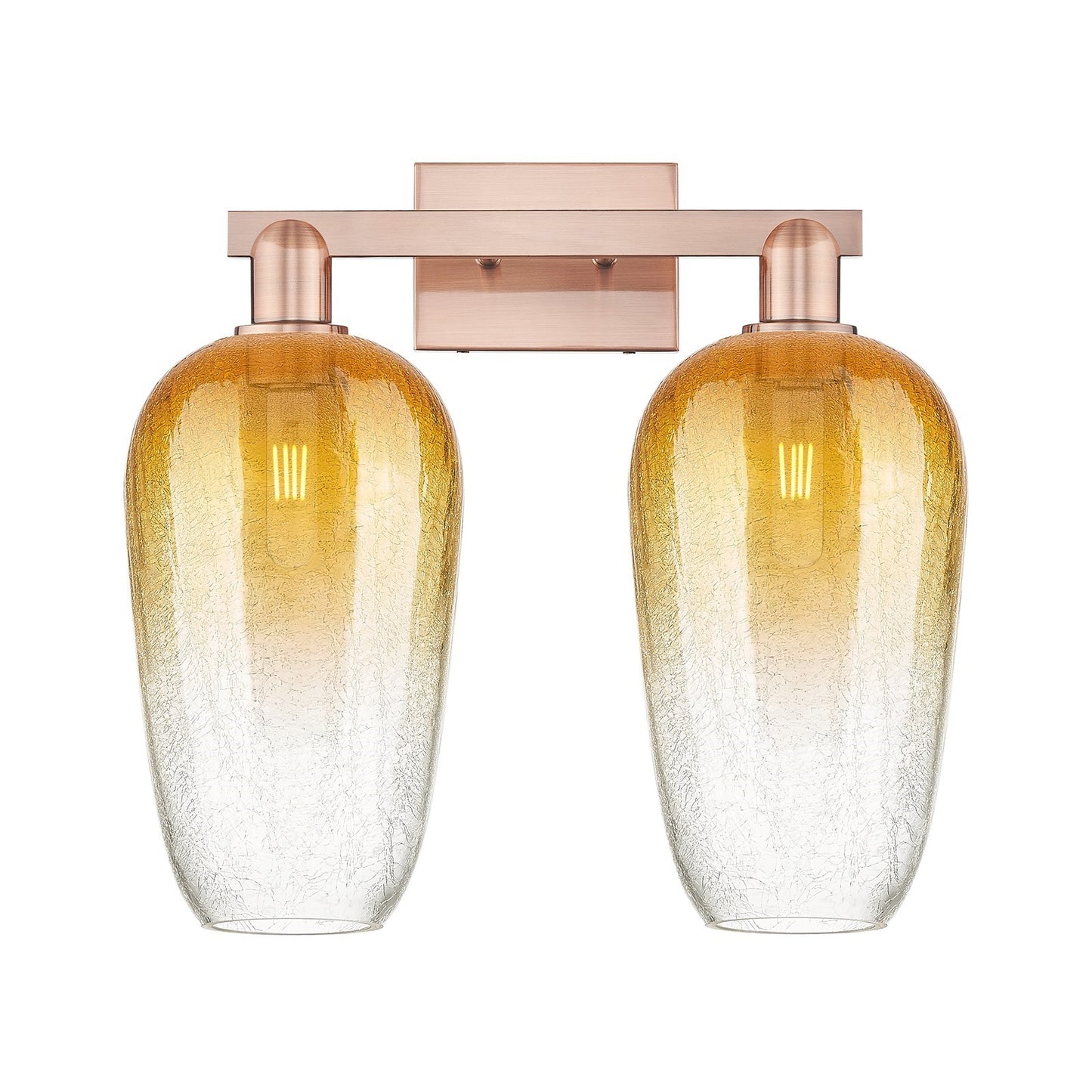 Innovations Brookhaven Flute 18in 2-Light Bath Vanity | Industrial Antique Copper Steel and Amber Glass | Bathroom Vanity | 18 | Model 716-2W-AC-G484-7AM
