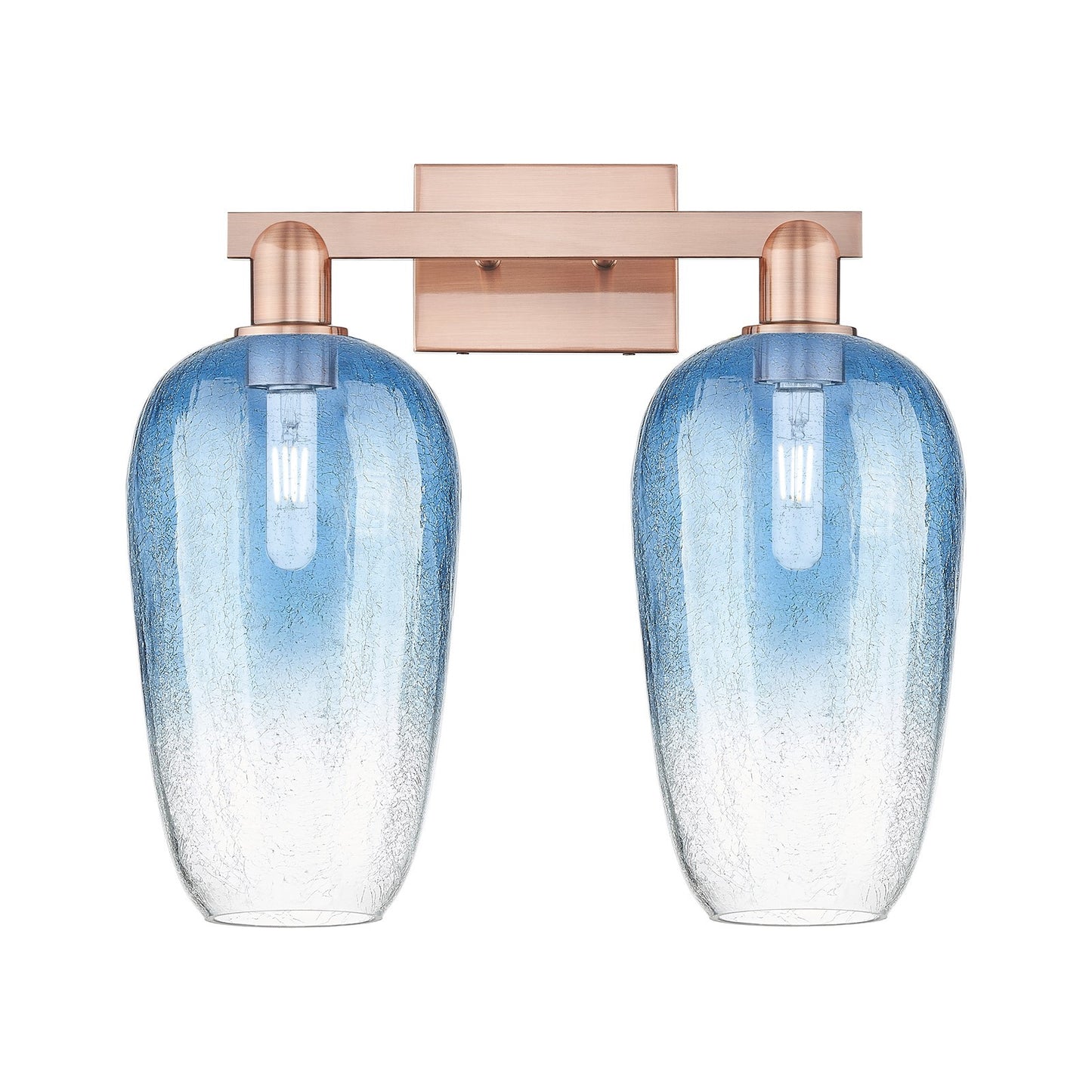 Innovations Brookhaven Flute 18in 2-Light Bath Vanity Light | Industrial Antique Copper Steel and Sapphire Blue Glass | Model 716-2W-AC-G484-7SB