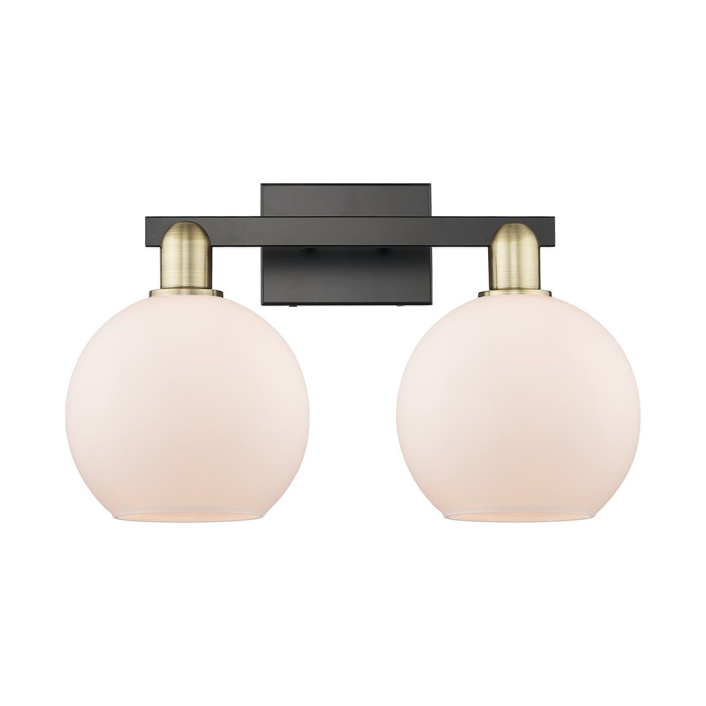 Innovations Athens 19in 2-Light Bath Vanity | Industrial Black Antique Brass and Matte White Glass | Bathroom Vanity Light | 19 | Model 716-2W-BAB-G121-8