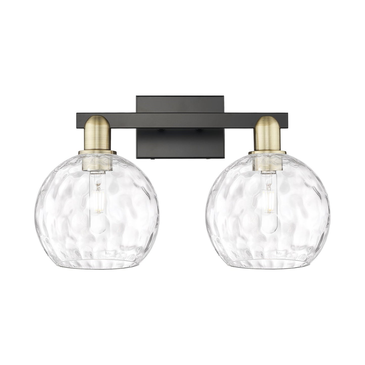 Innovations Athens Water Glass 19in 2-Light Bath Vanity Light | Industrial Black Antique Brass and Clear Glass | Bathroom | Model 716-2W-BAB-G1215-8