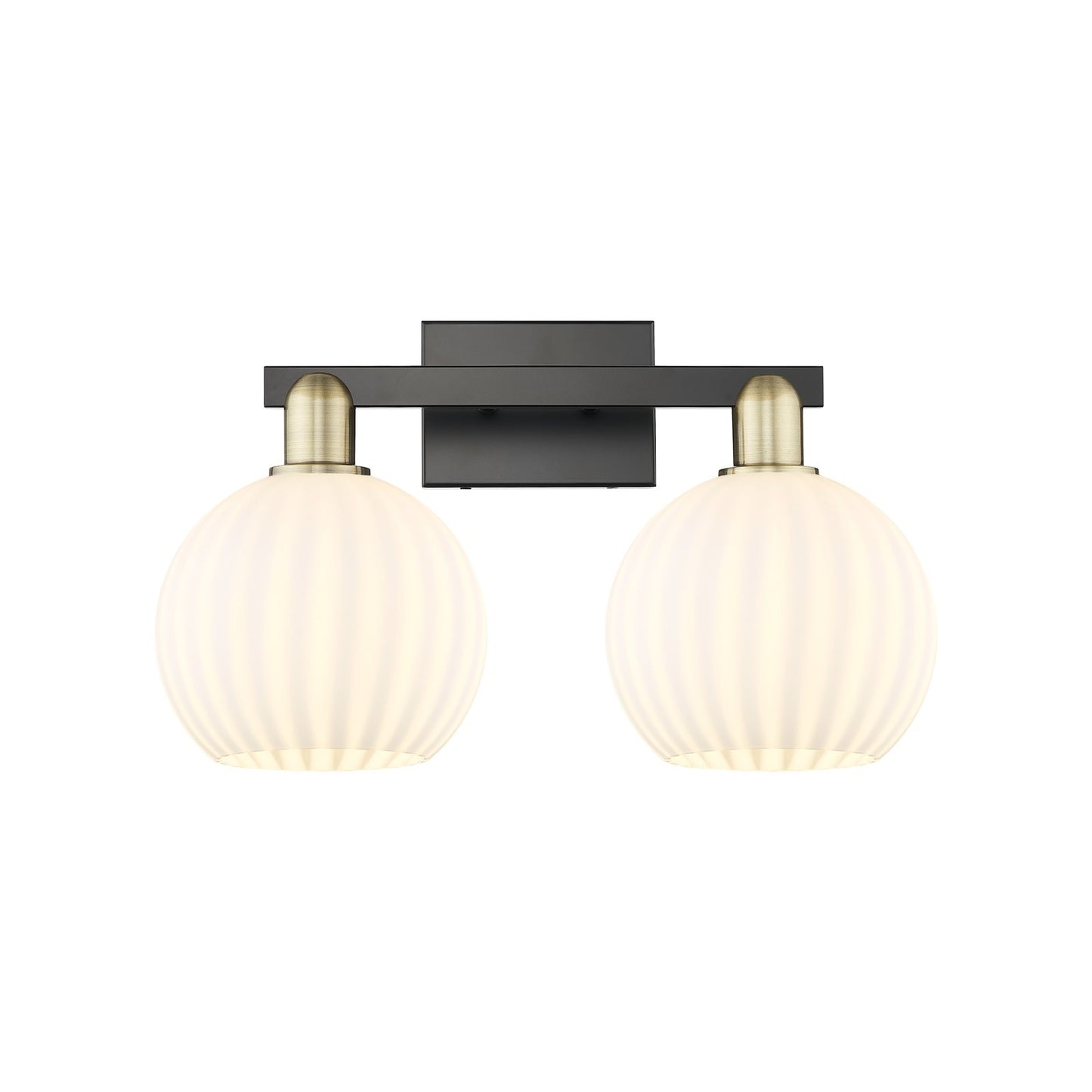Innovations Lighting Arcadia 19in 2-Light Bath Vanity Light | Industrial Black Antique Brass and White Venetian Glass | Model 716-2W-BAB-G1217-8WV