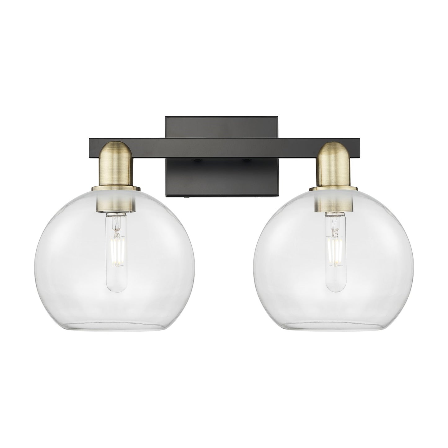 Innovations Athens 19in 2-Light Bath Vanity | Industrial Black Antique Brass Steel and Clear Glass | Bathroom Vanity Light | 19 | Model 716-2W-BAB-G122-8