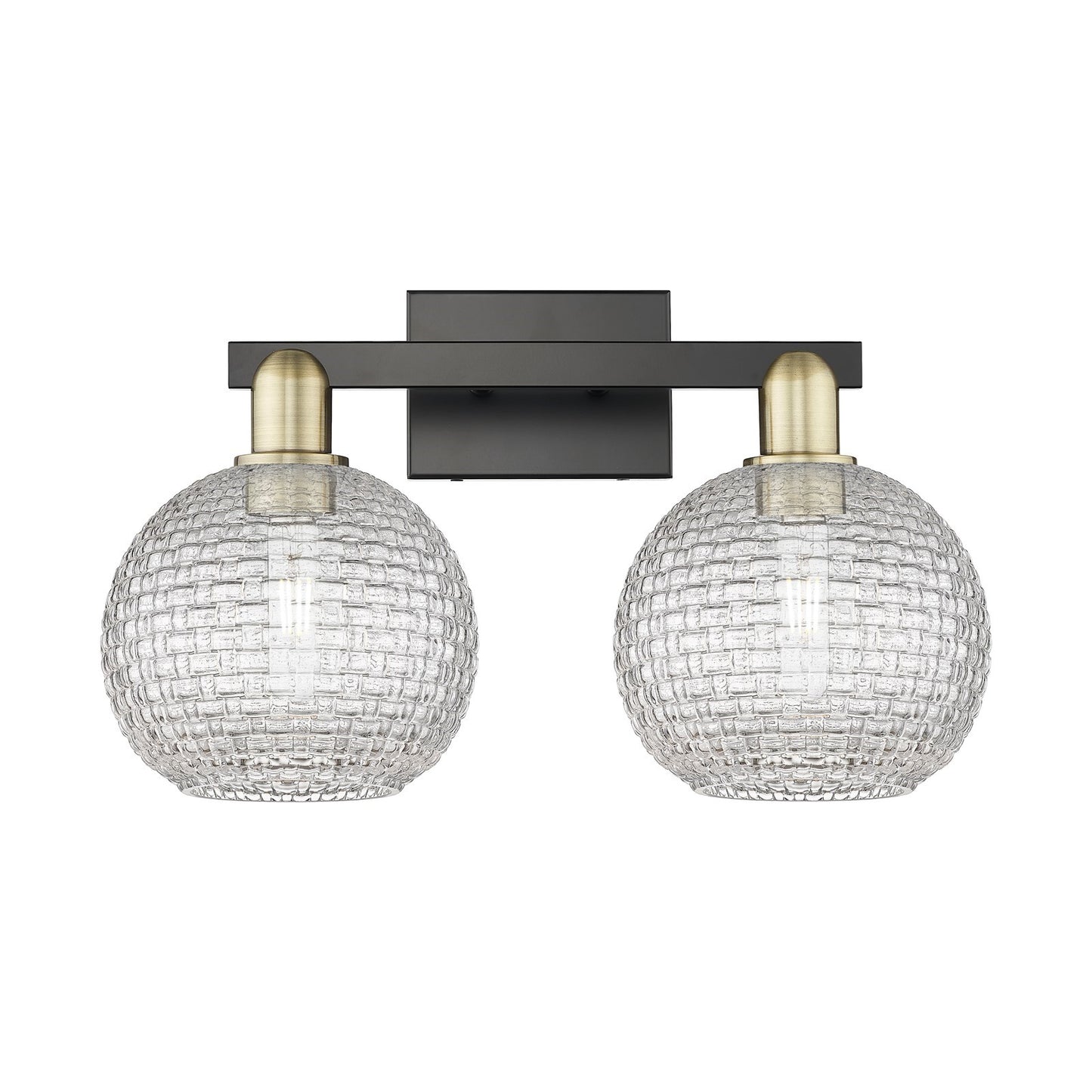 Innovations Athens 19in 2-Light Bath Vanity | Industrial Black Antique Brass and Clear Basket Weave Glass | Bathroom Vanity & | Model 716-2W-BAB-G122C-8CL