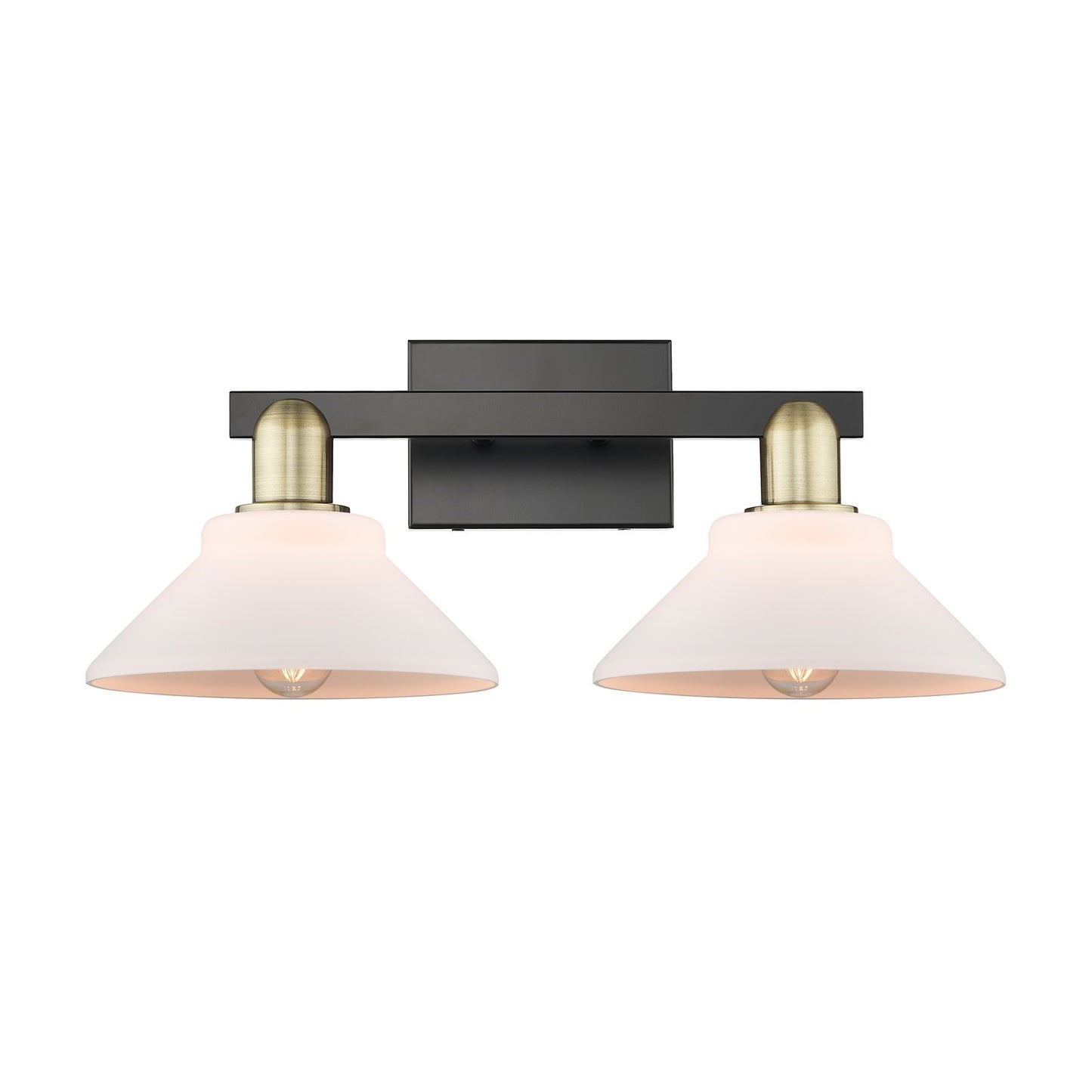 Innovations Orwell 19in 2-Light Bath Vanity | Industrial Black Antique Brass Steel and Matte White Glass | Bathroom Vanity Light | Model 716-2W-BAB-G131