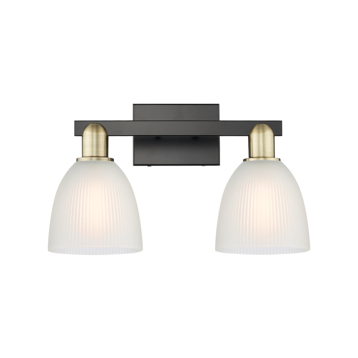 Innovations Castile 17in 2-Light Bath Vanity Light | Industrial Black Antique Brass Steel and White Glass | Bathroom Vanity | 17 x | Model 716-2W-BAB-G381