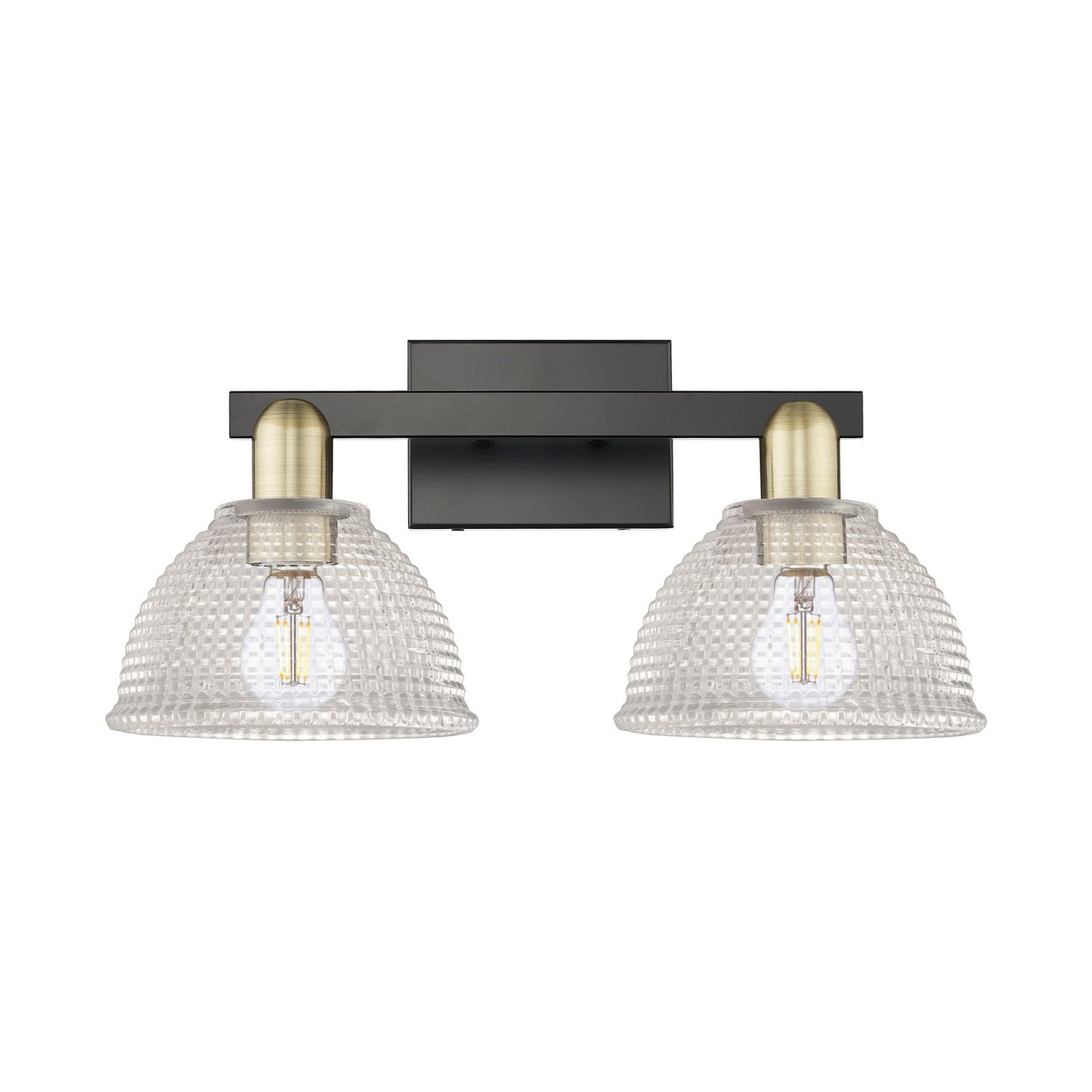 Innovations Arietta 19in 2-Light Bath Vanity Light | Industrial Black Antique Brass and Clear Glass | Damp Rated Bathroom Vanity | Model 716-2W-BAB-G422