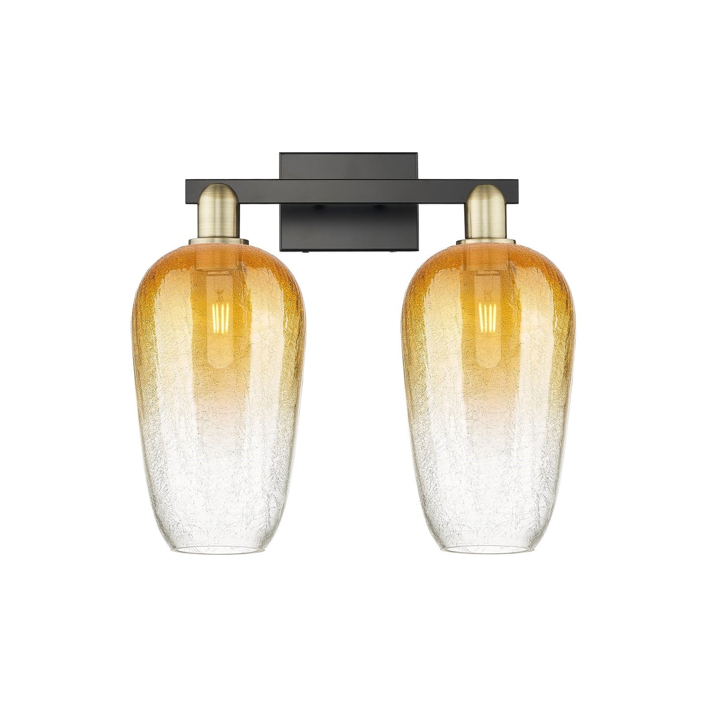 Innovations Brookhaven Flute 18in 2-Light Bath Vanity Light | Industrial Black Antique Brass and Amber Glass | Bathroom Vanity | Model 716-2W-BAB-G484-7AM
