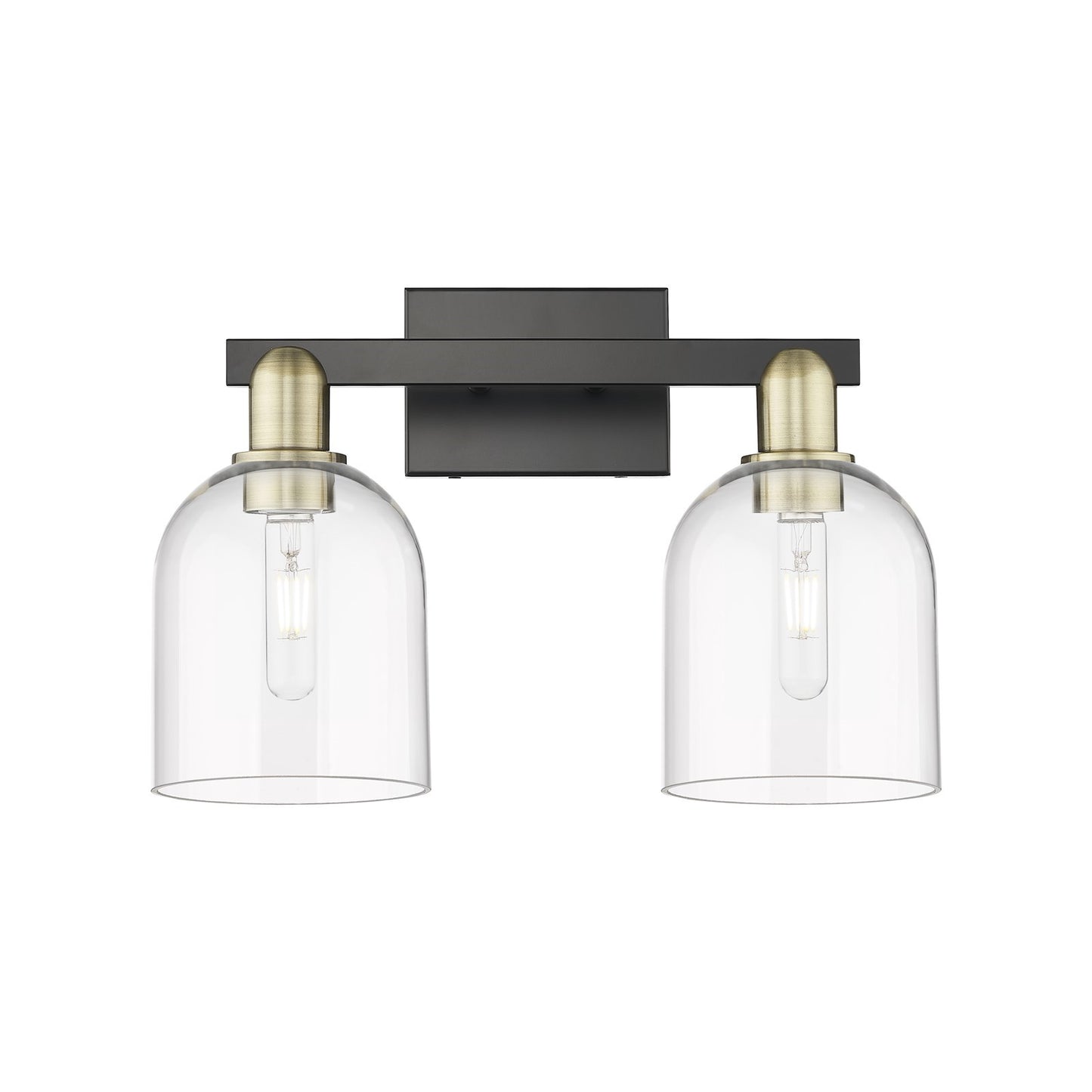 Innovations Bella 17in 2-Light Bath Vanity Light | Industrial Black Antique Brass Steel and Clear Glass | Bathroom Vanity | Model 716-2W-BAB-G558-6CL