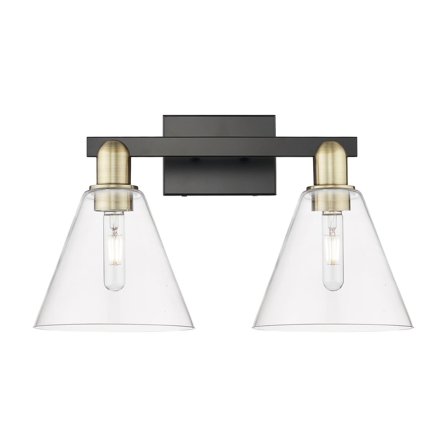 Innovations Berkshire Glass 19in 2-Light Bath Vanity | Industrial Black Antique Brass Steel and Clear Glass | Bathroom & Powder | Model 716-2W-BAB-GBC-82