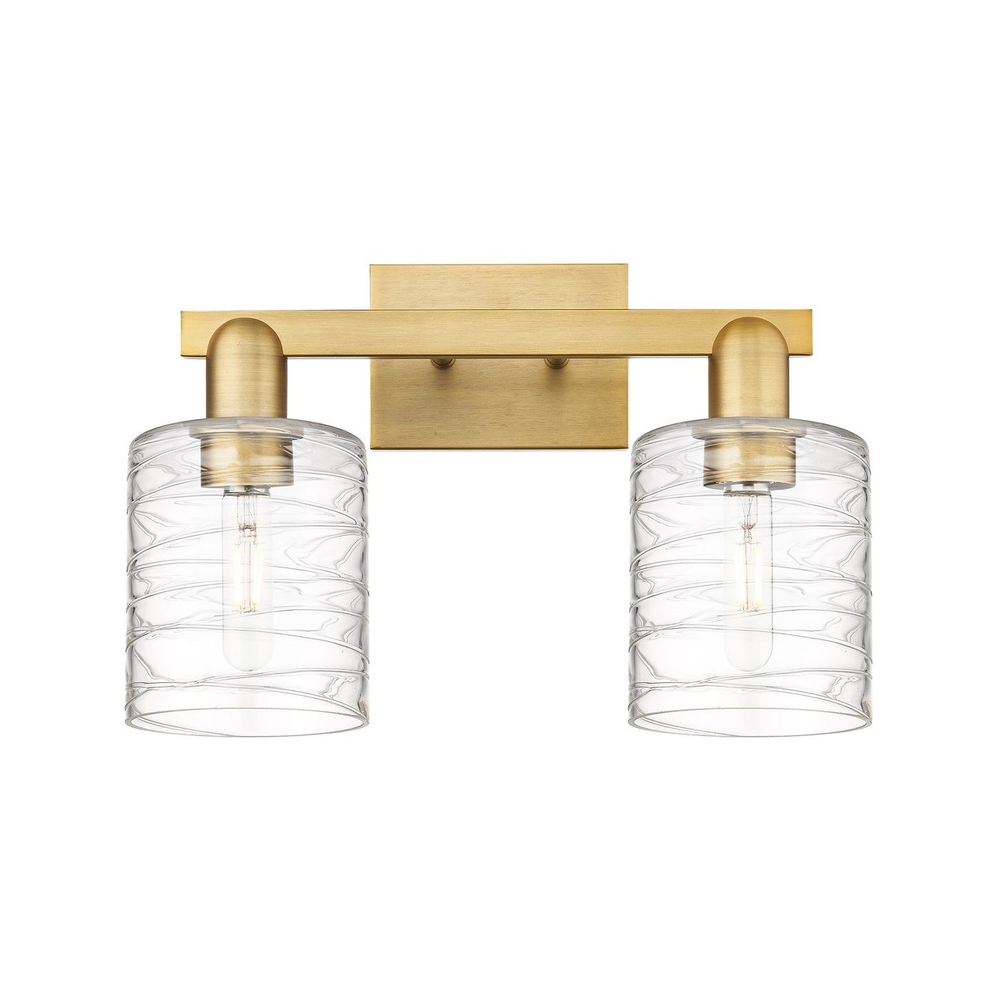 Innovations Cobbleskill 16in 2-Light Bath Vanity Light | Industrial Brushed Brass Steel and Deco Swirl Clear Glass | Bathroom | Model 716-2W-BB-G1113