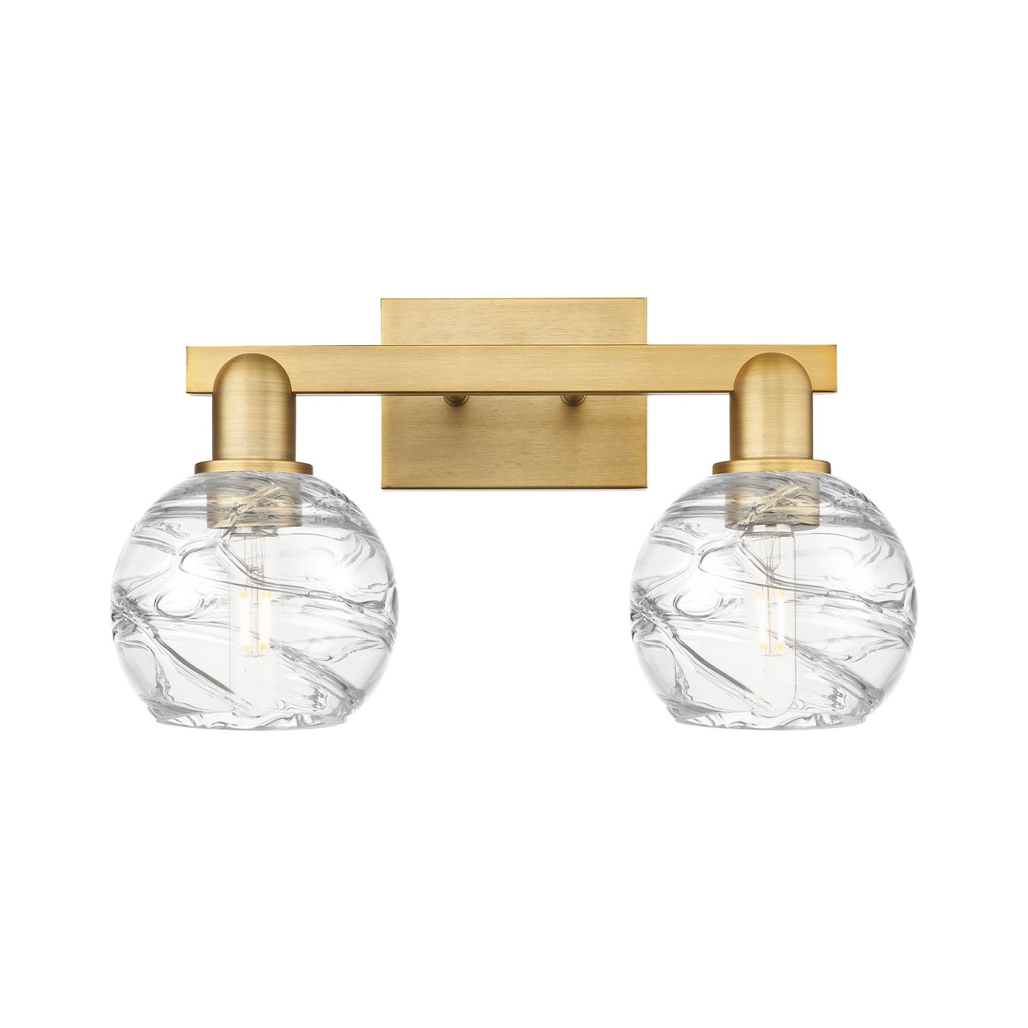 Innovations Athens Deco Swirl 16.88in 2-Light Bath Vanity | Industrial Brushed Brass Steel and Clear Deco Swirl Glass | Model 716-2W-BB-G1213-6CL