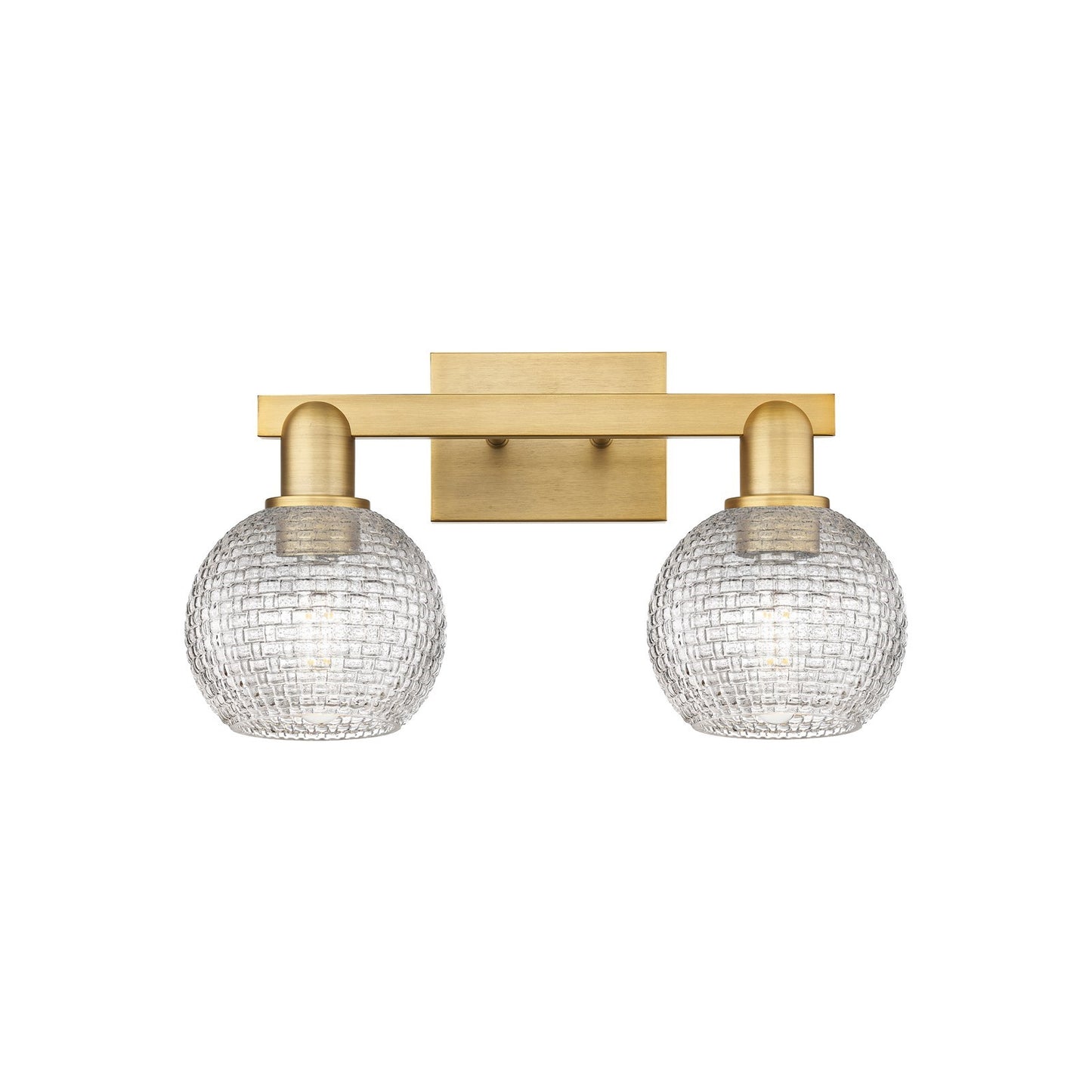 Innovations Athens 17in 2-Light Bath Vanity | Industrial Brushed Brass and Clear Basket Weave Glass | Bathroom Vanity Light | Model 716-2W-BB-G122C-6CL