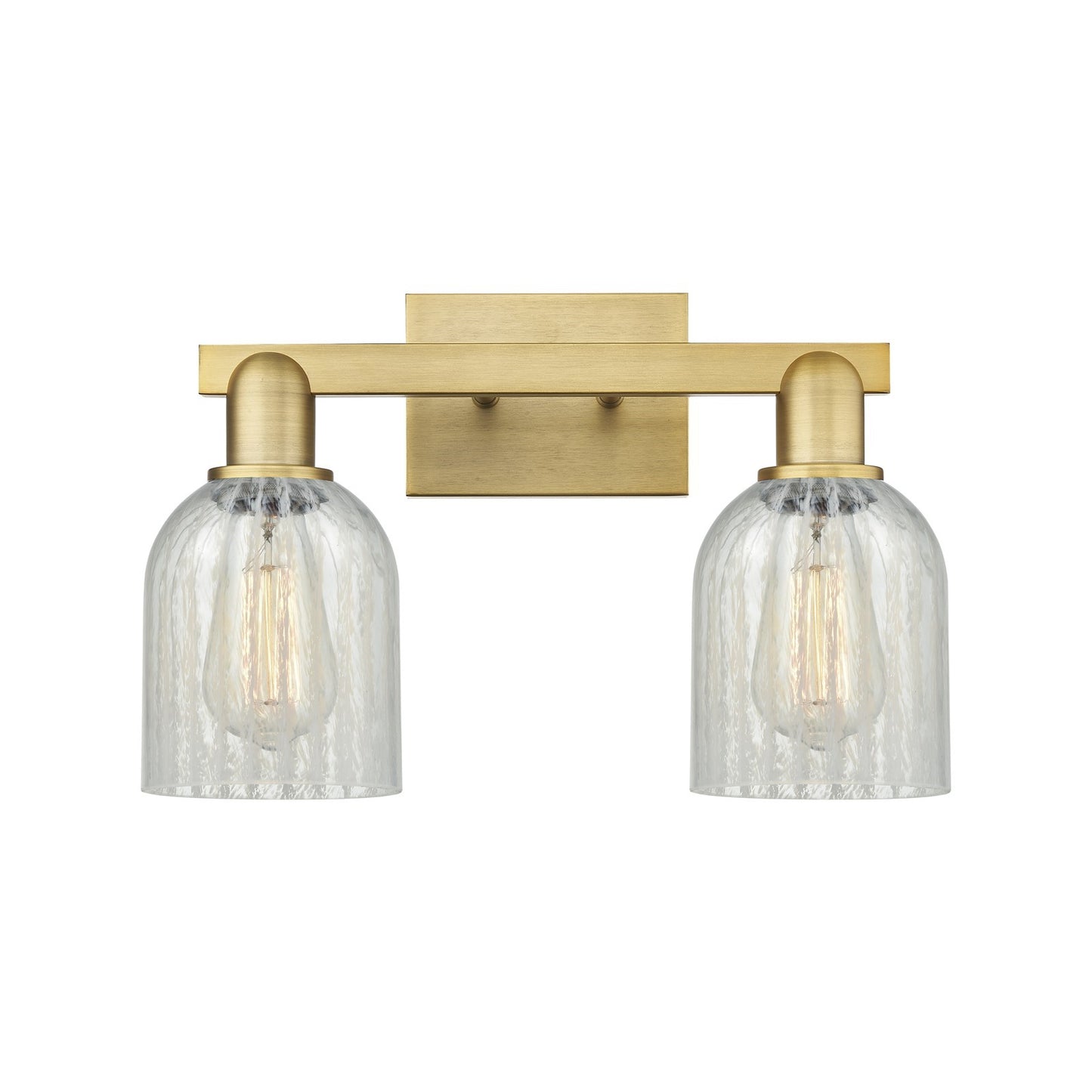 Innovations Caledonia 16in 2-Light Bath Vanity Light | Industrial Brushed Brass and Mouchette Glass | Bathroom Vanity | 16 x 10.75 | Model 716-2W-BB-G2511