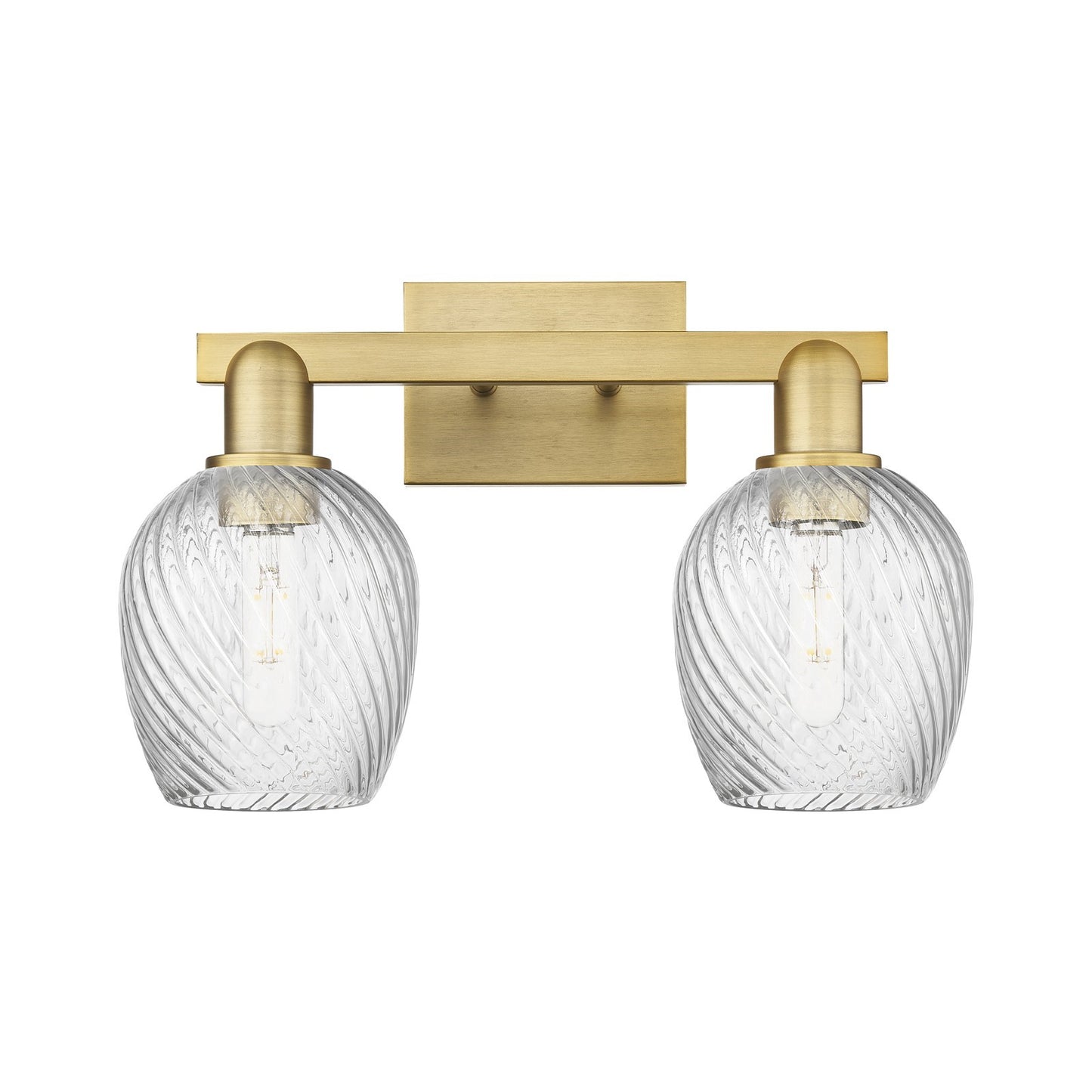 Innovations Salina 2-Light 17in Bath Vanity Light | Industrial Brushed Brass Steel and Clear Spiral Fluted Glass | Bathroom Vanity | Model 716-2W-BB-G292