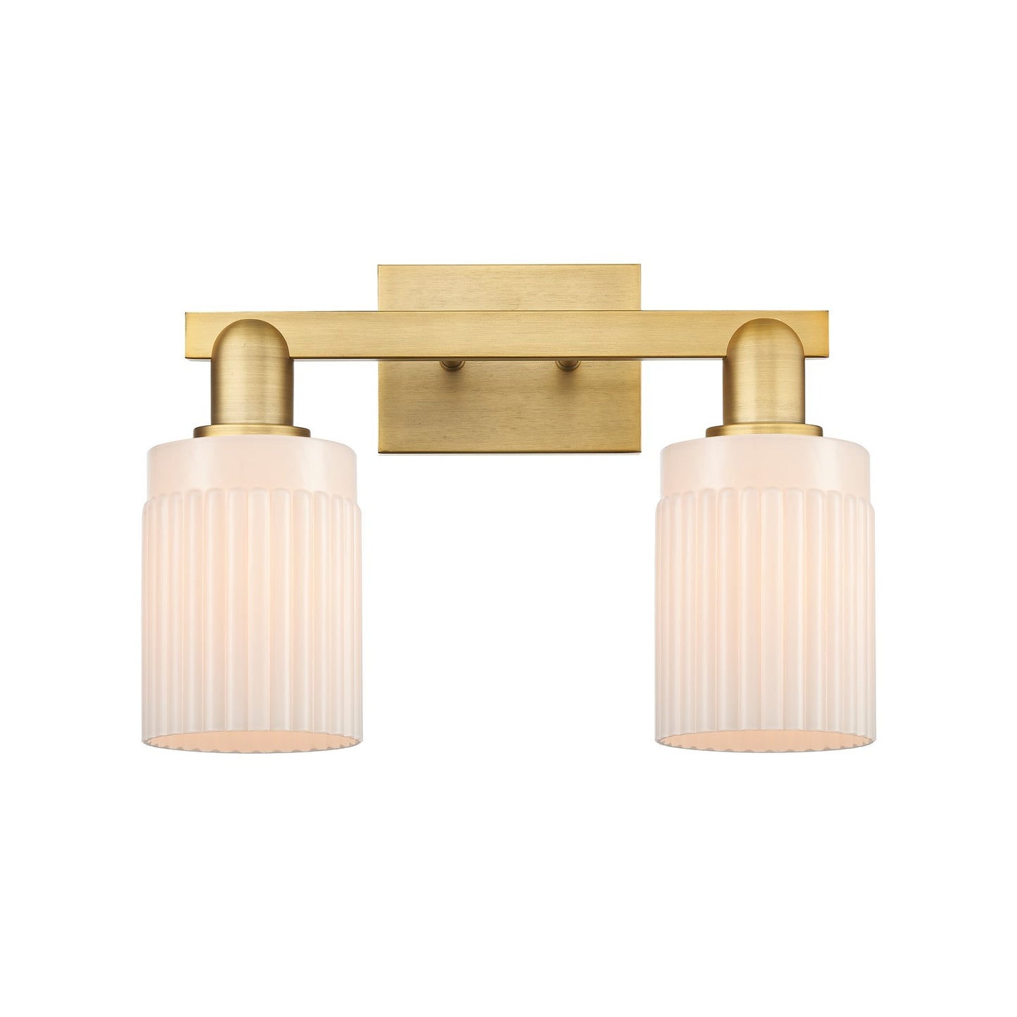 Innovations Hadley 16in 2-Light Bath Vanity Light | Industrial Brushed Brass Steel and Matte White Ribbed Glass | Bathroom Vanity | Model 716-2W-BB-G341