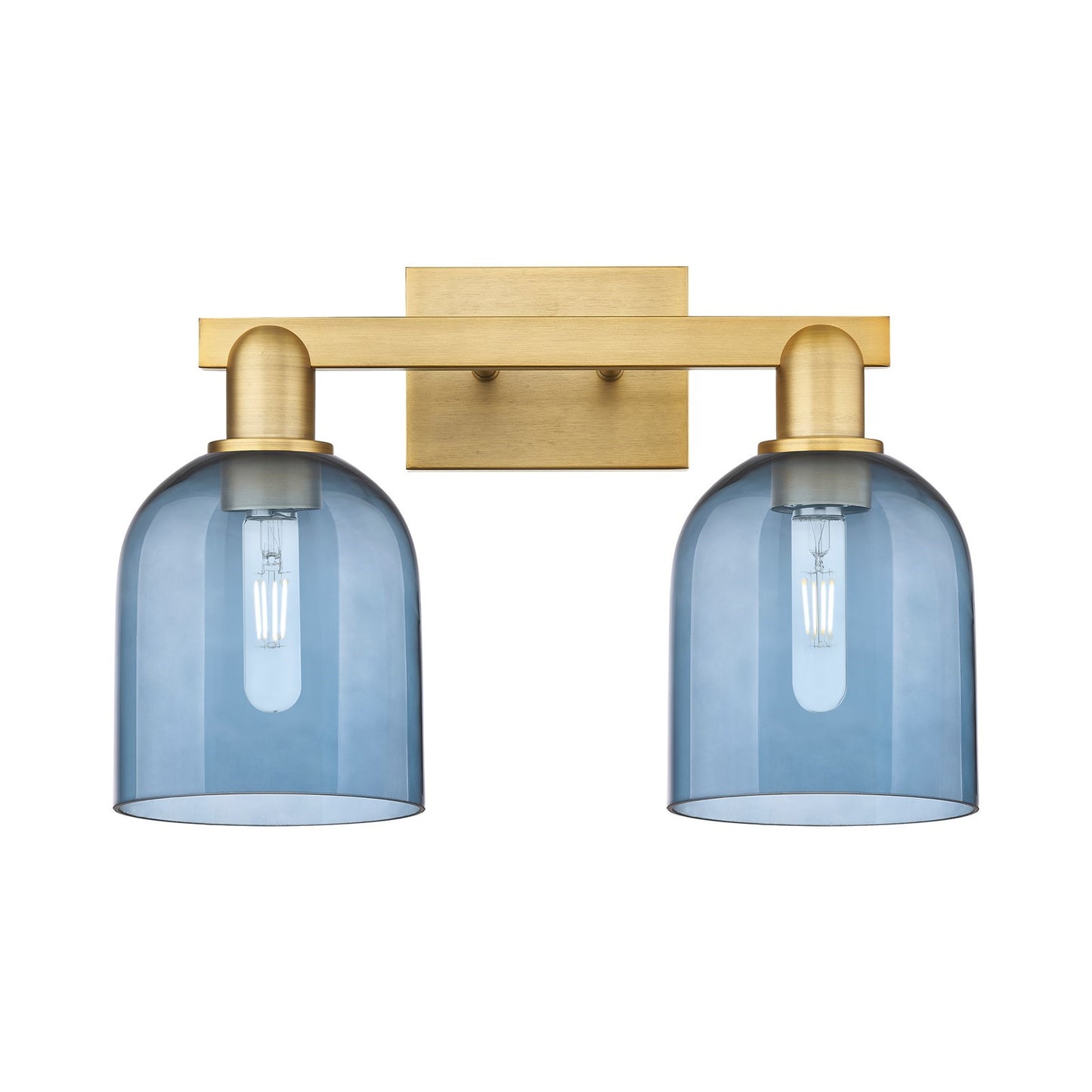Innovations Bella 17in 2-Light Bath Vanity Light | Brushed Brass Steel and Blue Bell Glass | Bathroom Vanity | 16.5 x 11.25 x | Model 716-2W-BB-G558-6BL