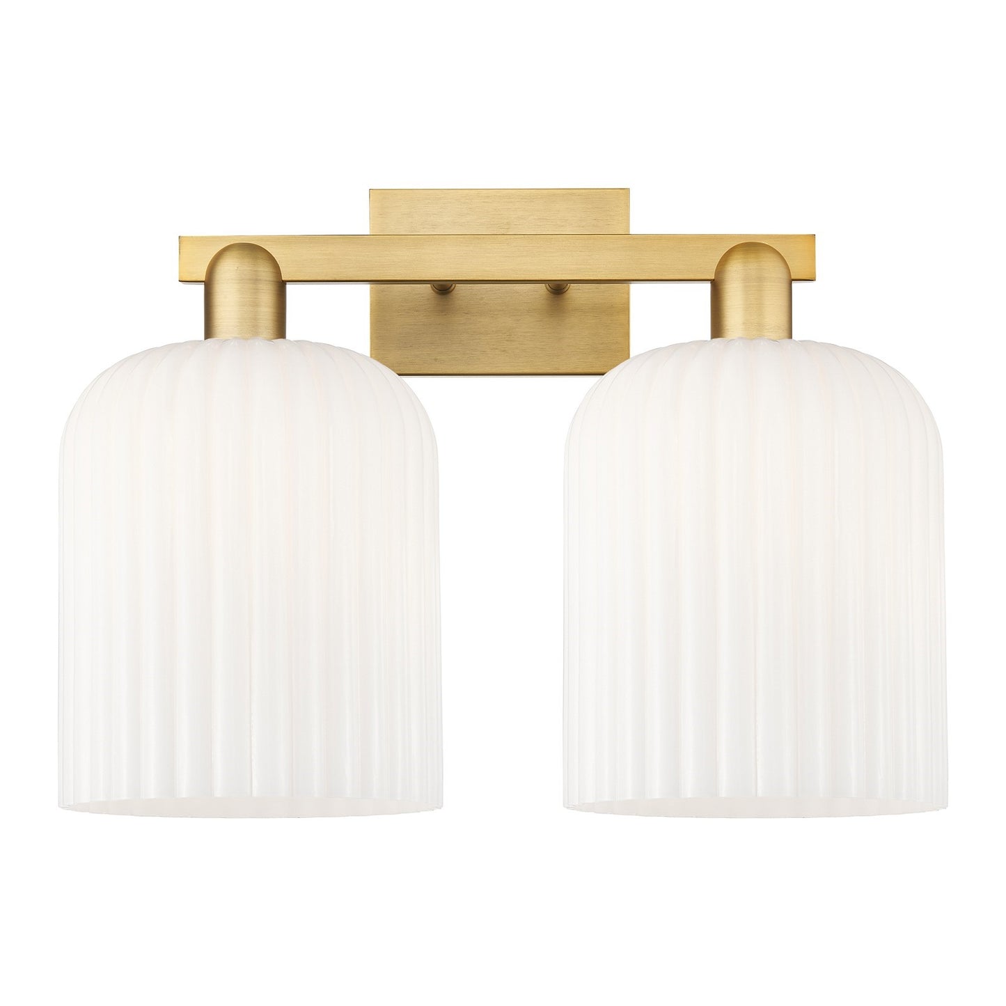 Innovations Bridal Veil 19in 2-Light Bath Vanity Light | Industrial Brushed Brass and Gloss White Ribbed Glass | Bathroom | Model 716-2W-BB-G559-8GWH