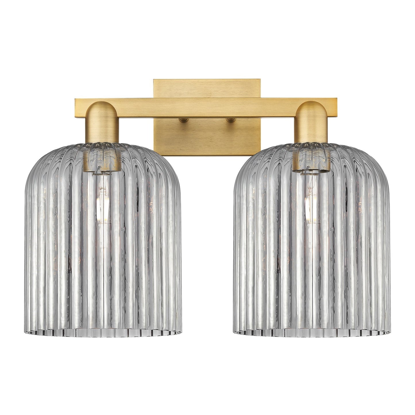 Innovations Bridal Veil 19in 2-Light Bath Vanity | Industrial Brushed Brass Steel and Light Smoke Ribbed Glass | Bathroom | Model 716-2W-BB-G559-8SM